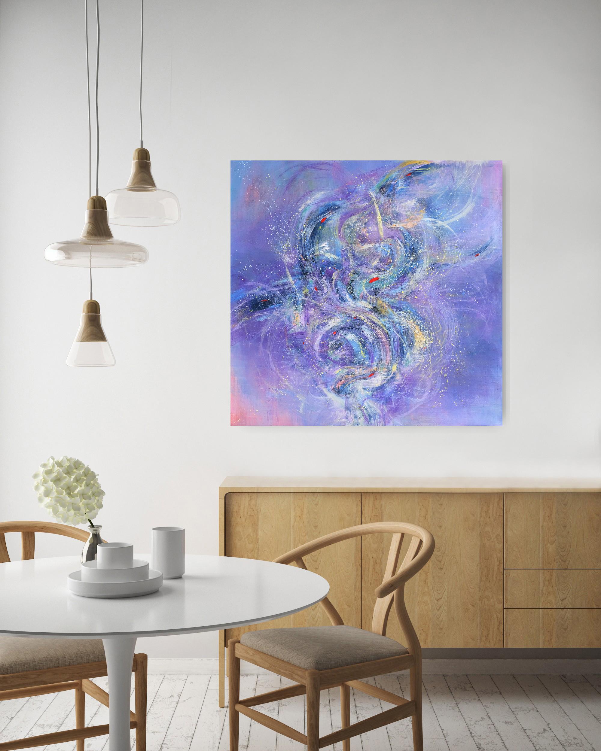 Nebula in Purple. Modern colorful abstract painting 100x100 cm - Abstract Painting by Anna Selina