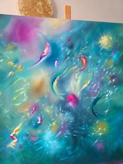 Susurros oceánicos. Cuadro abstracto moderno de colores 100x100 cm