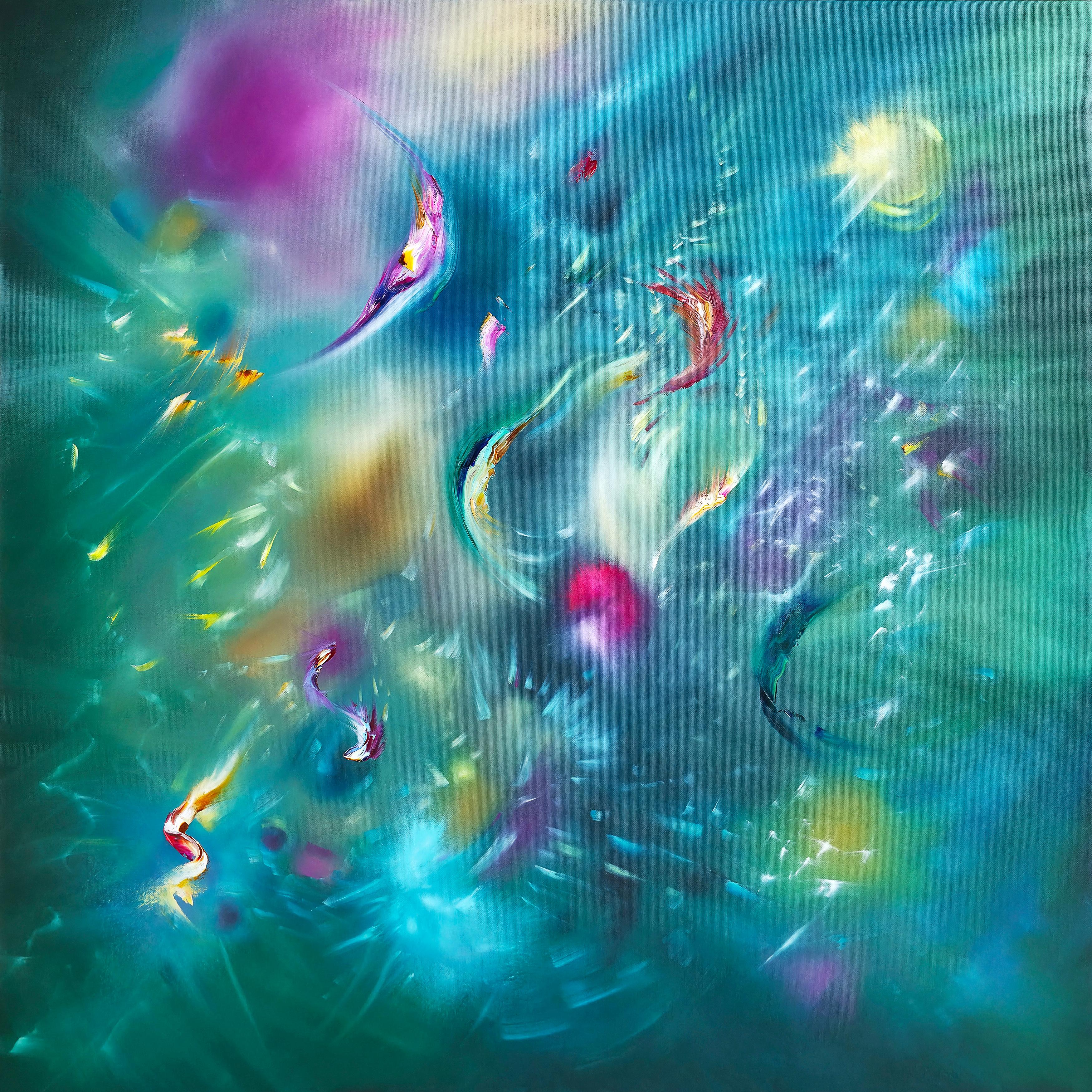 Oceanic whispers. Modern colorful abstract painting 100x100 cm