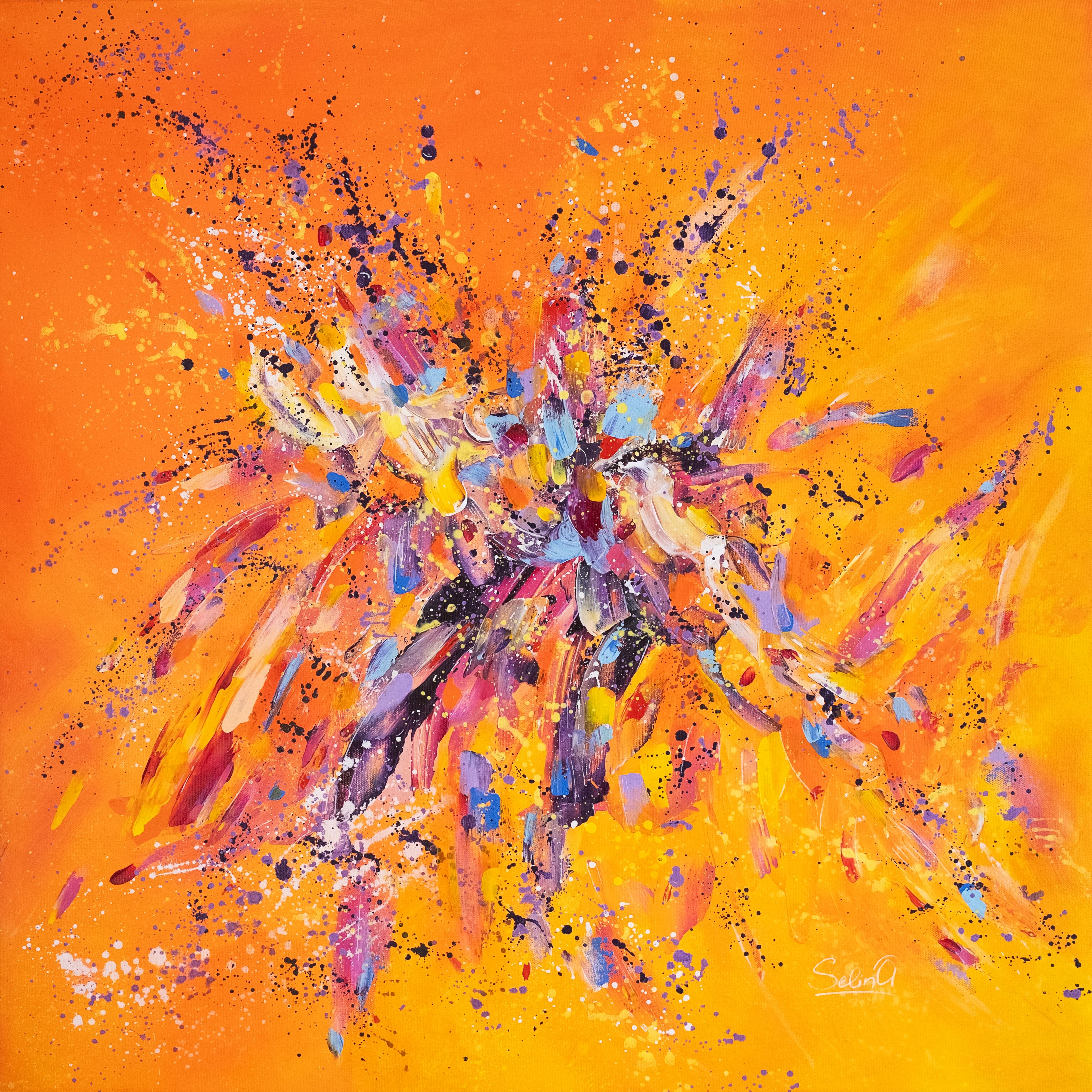 Orange joy. Modern colorful abstract painting 100x100 cm