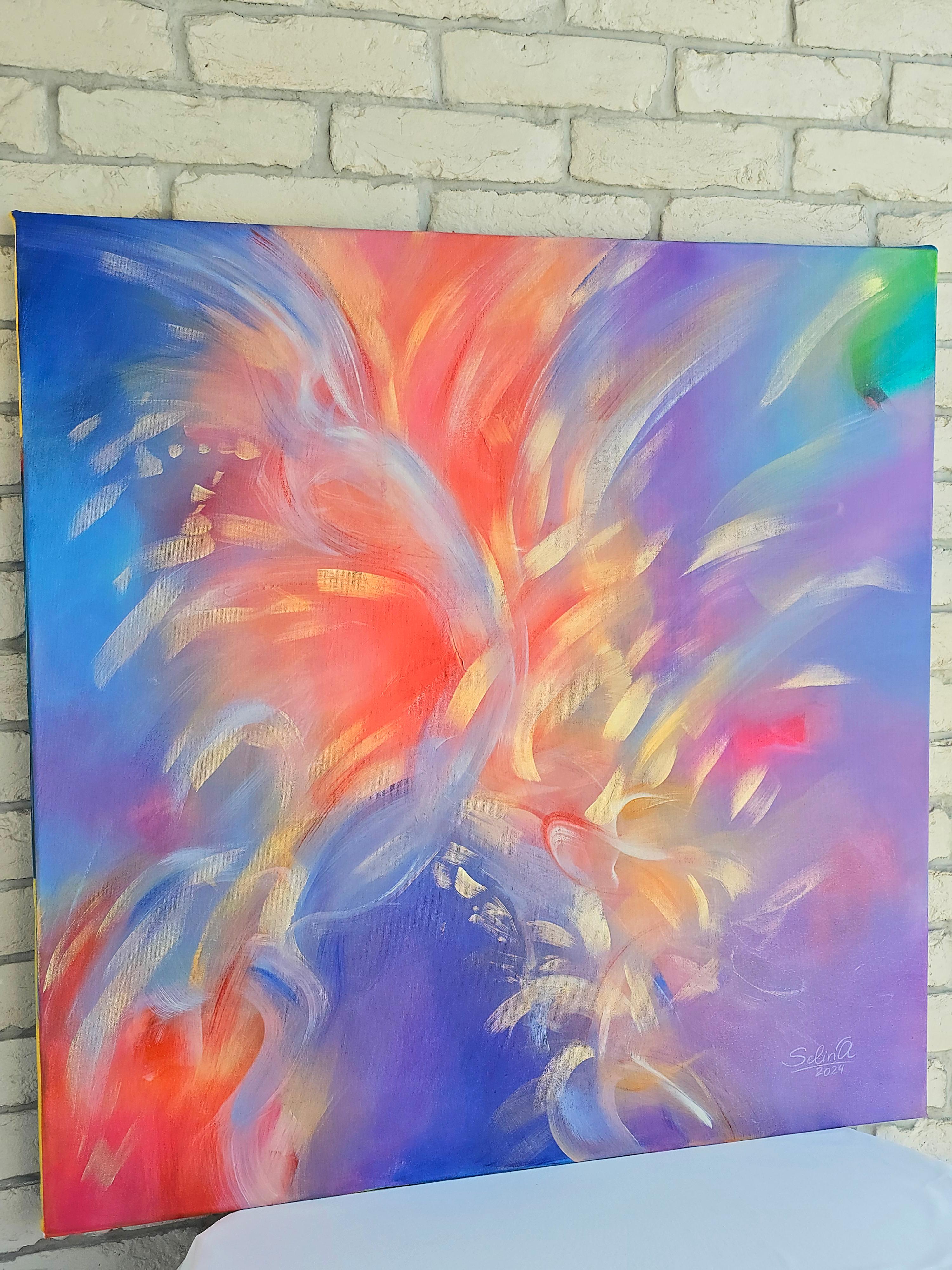 Plexus. Modern colorful abstract painting 100x100 cm - Painting by Anna Selina