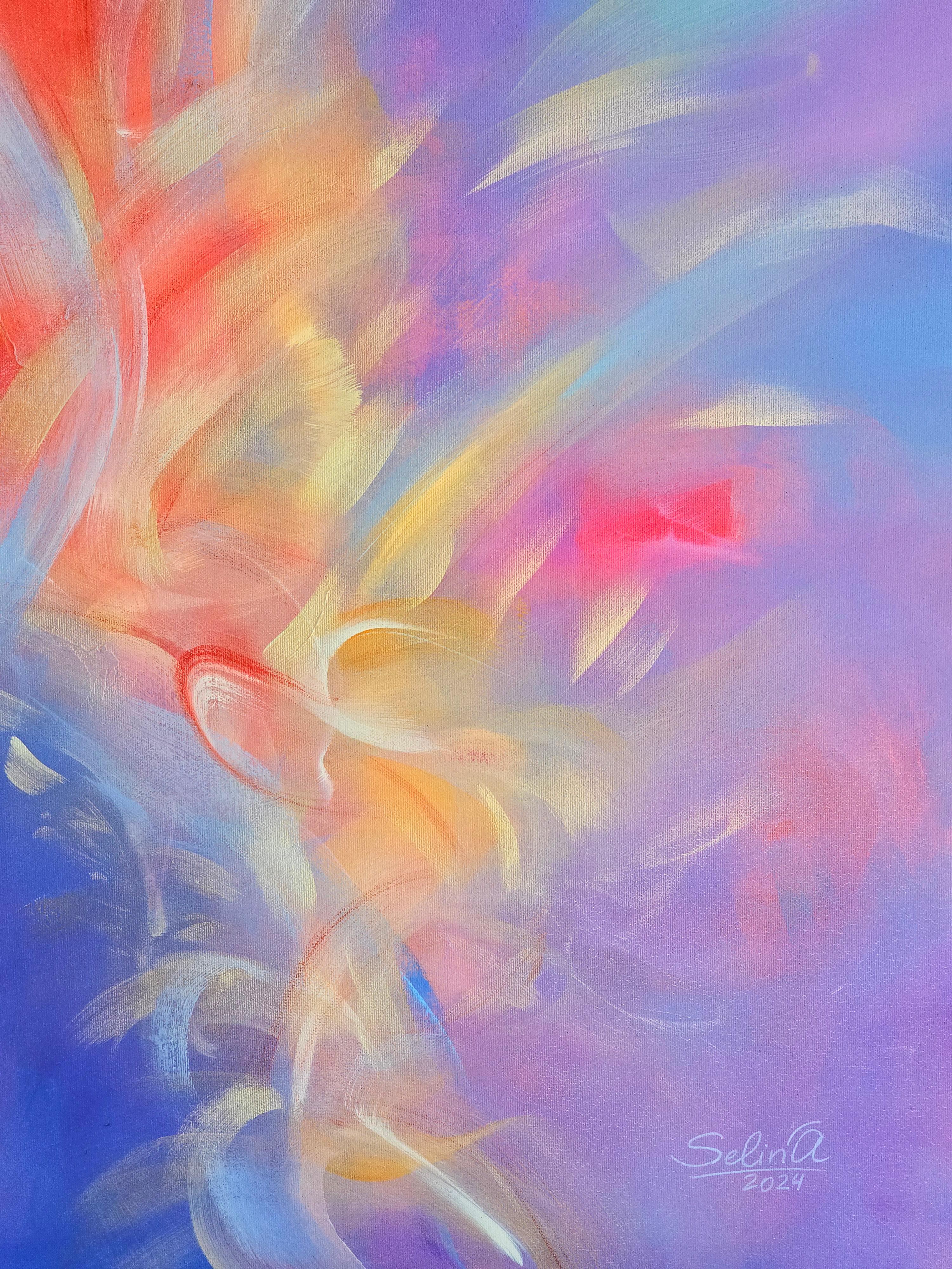 Plexus. Modern colorful abstract painting 100x100 cm - Gray Abstract Painting by Anna Selina