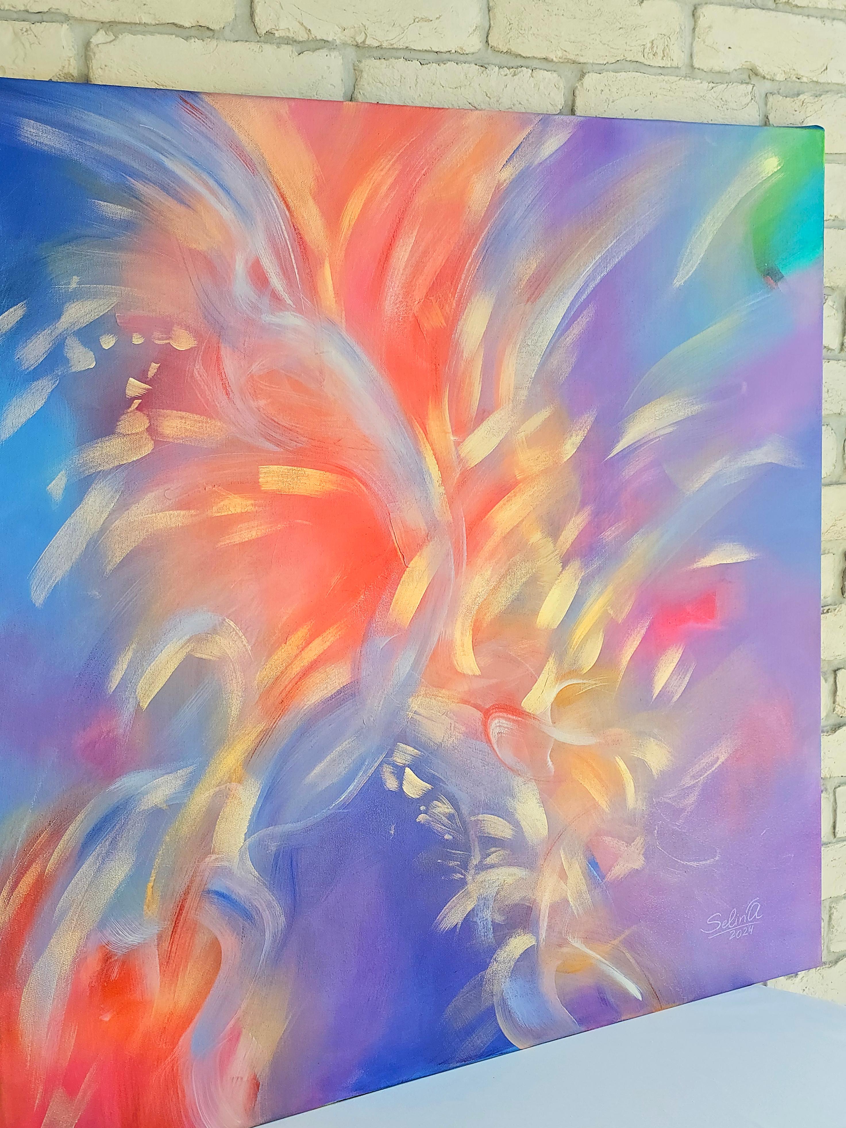 Plexus. Modern colorful abstract painting 100x100 cm For Sale 1