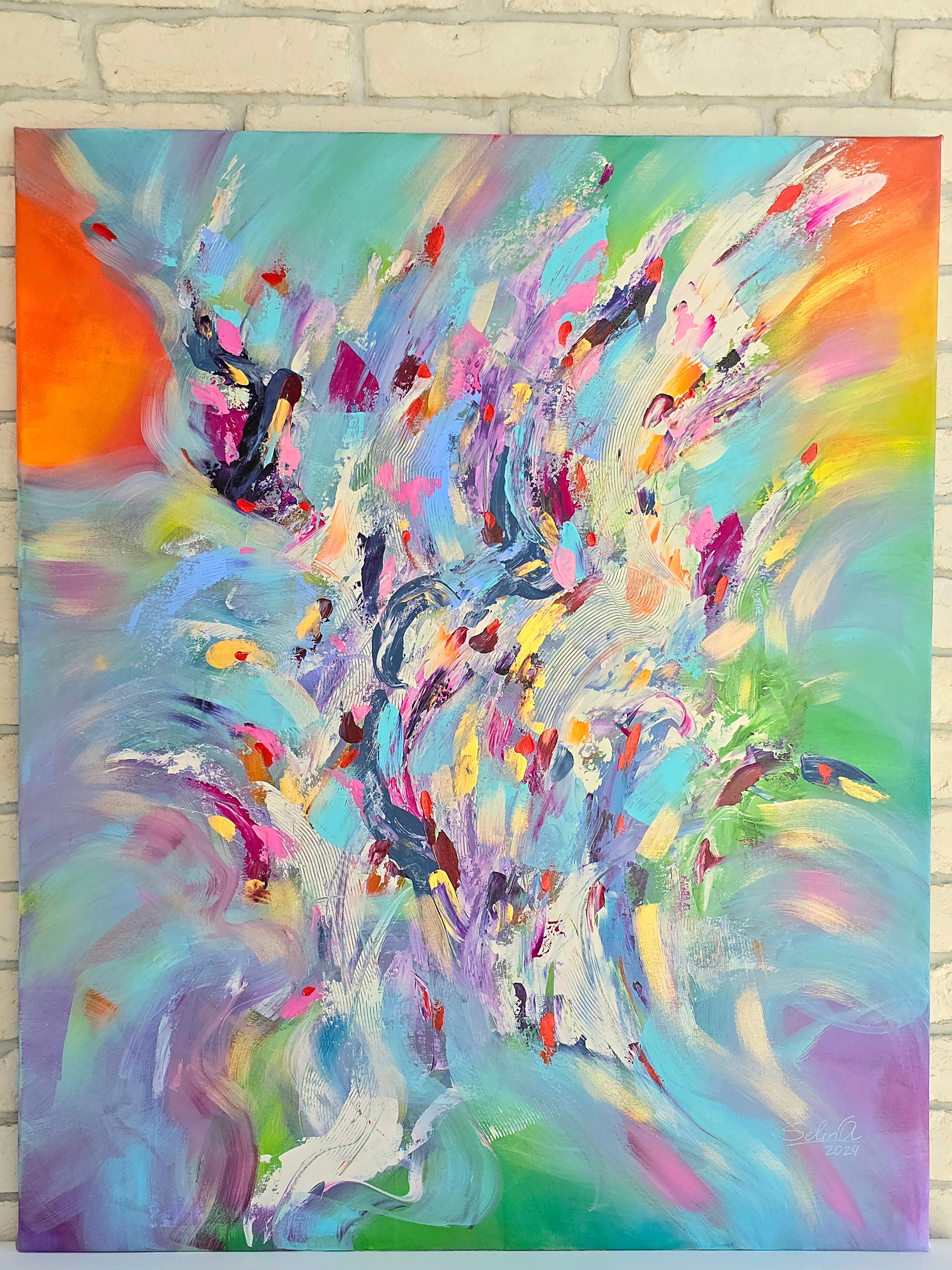 Pulse of color. Modern colorful abstract painting 110x90 cm For Sale 5