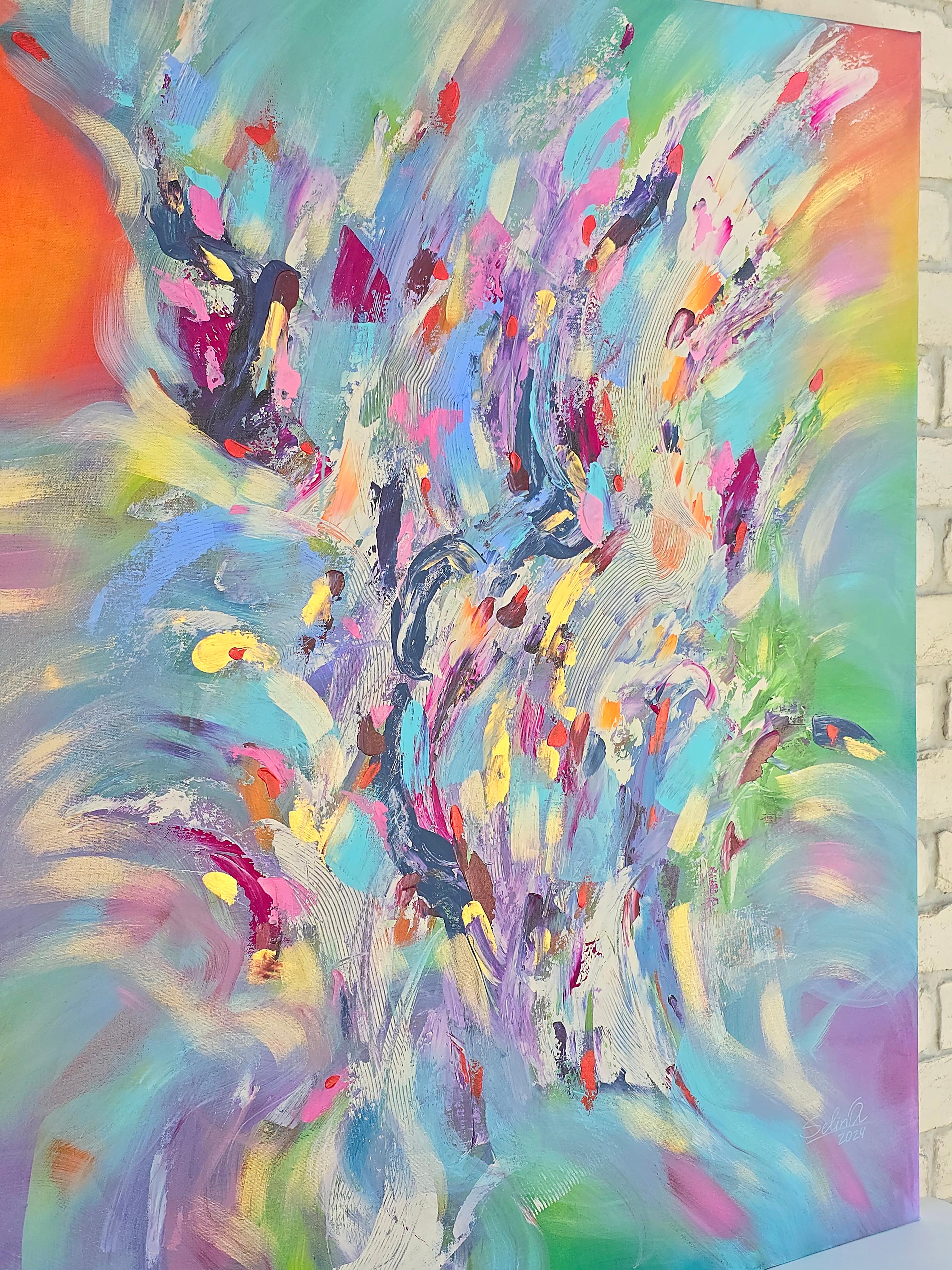 Pulse of color. Modern colorful abstract painting 110x90 cm - Painting by Anna Selina
