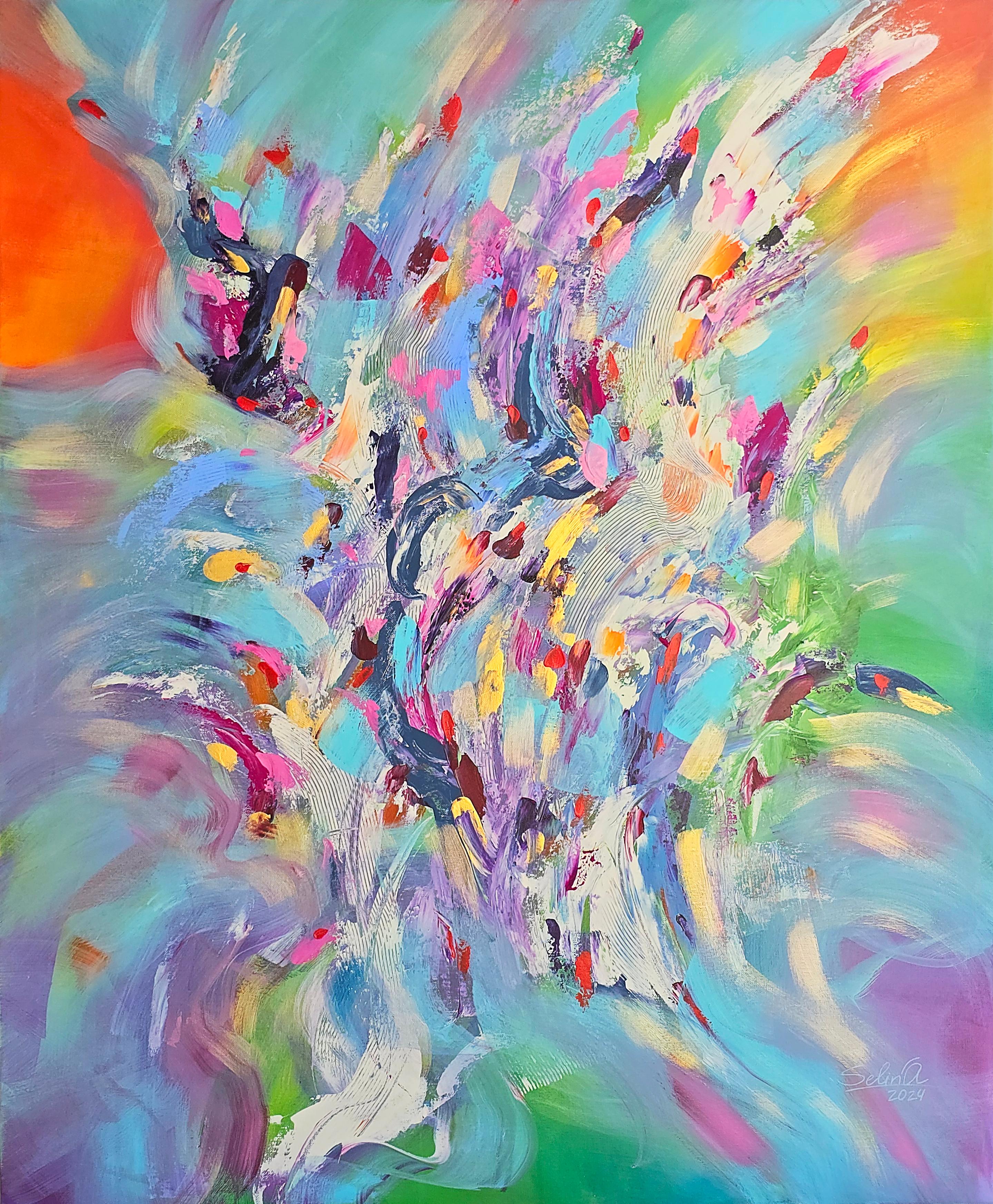 Pulse of color. Modern colorful abstract painting 110x90 cm