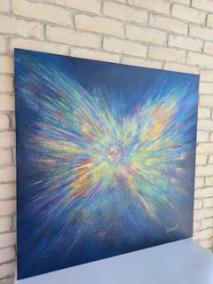 Rainbow Nova. Modern colorful abstract painting 100x100 cm