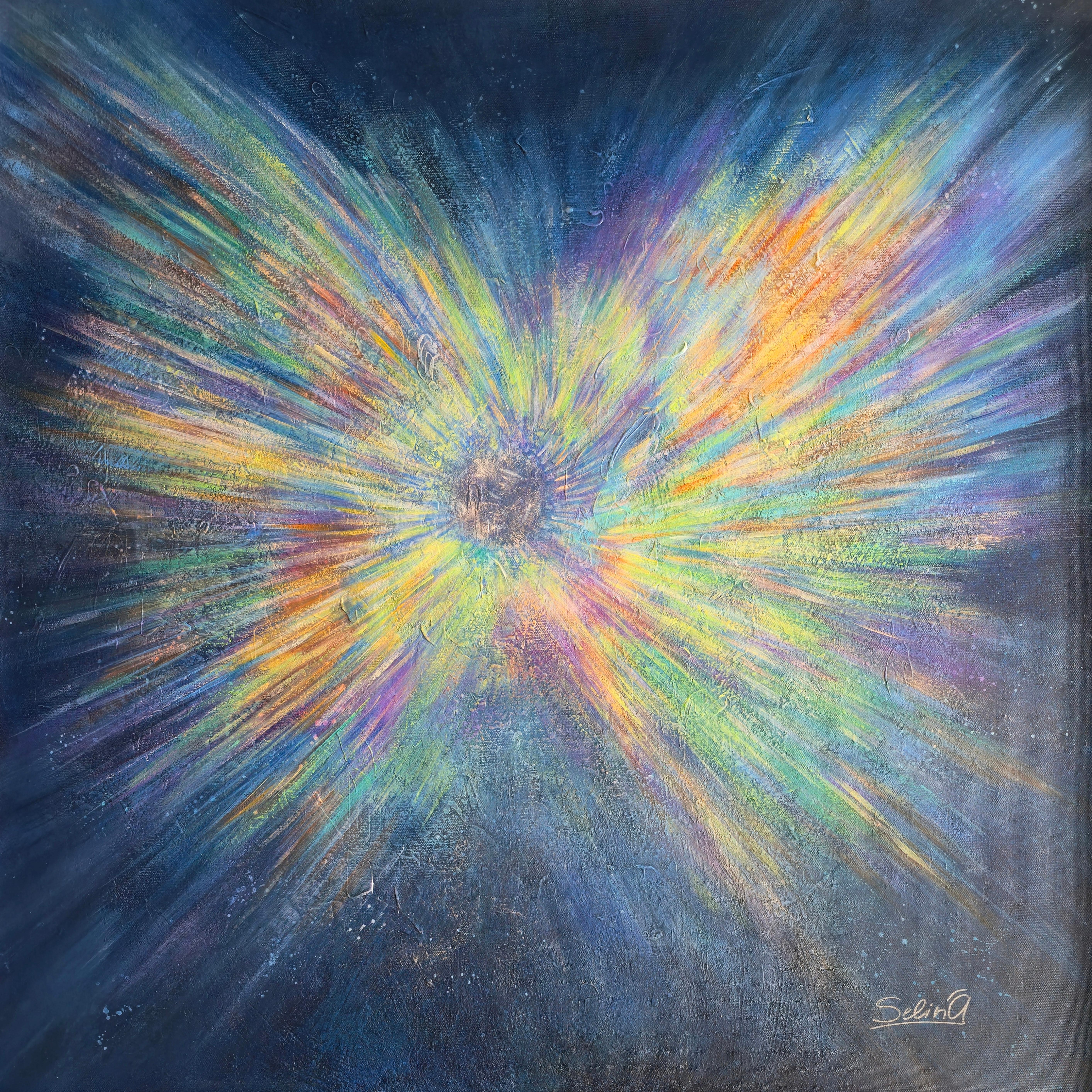 Abstract Painting Anna Selina - Nova arc-en-ciel. Peinture abstraite moderne colorée 100x100 cm