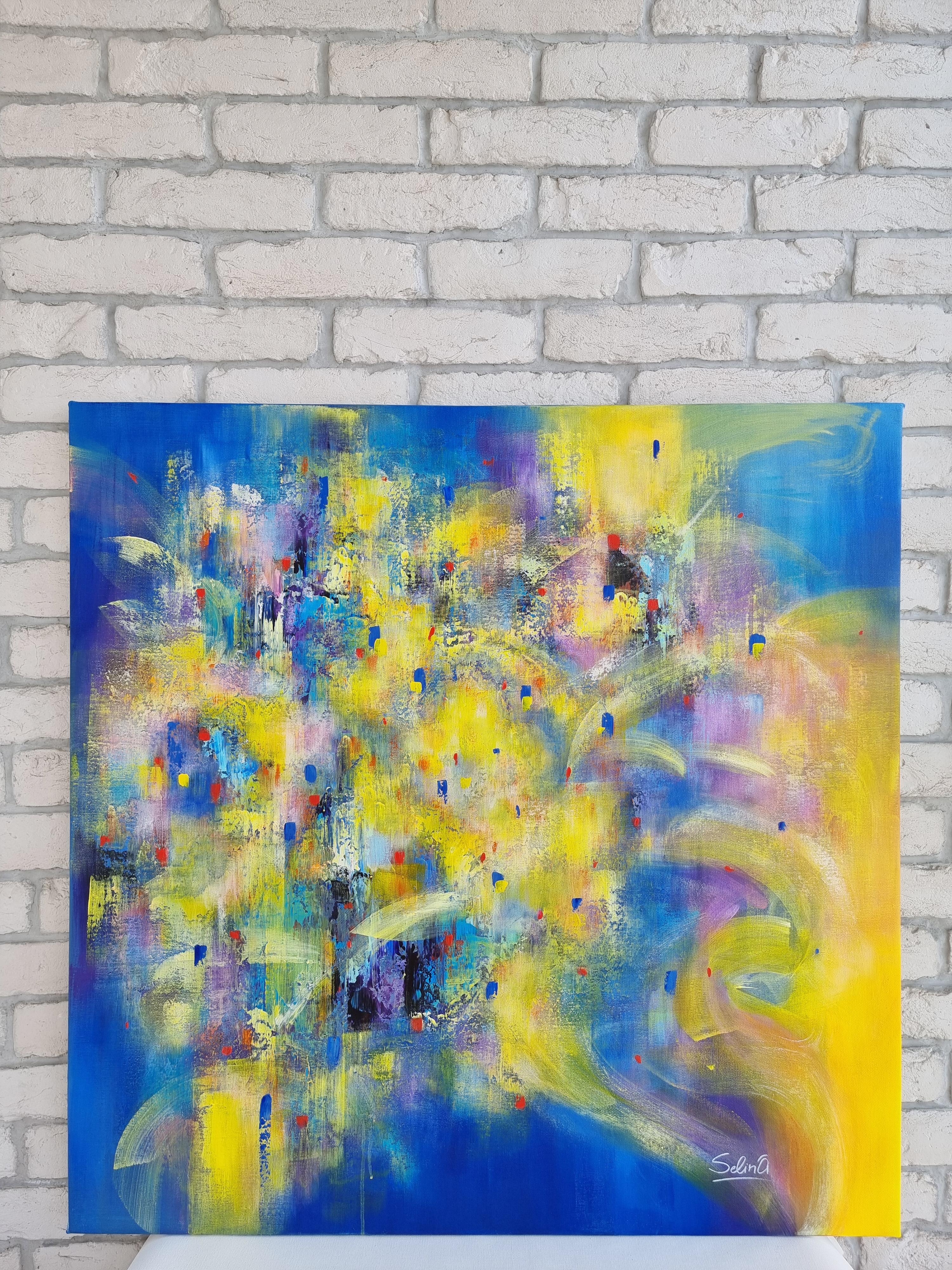 Solar whirl. Modern colorful abstract painting 100x100 cm - Painting by Anna Selina