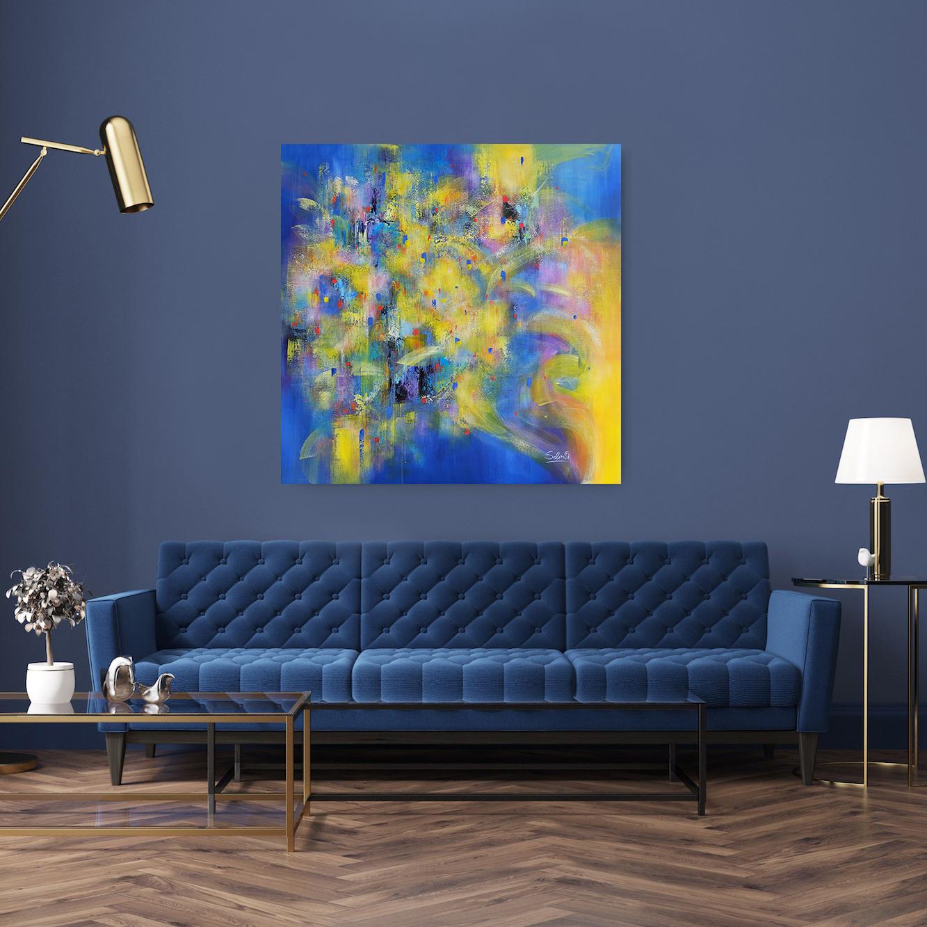 Solar whirl. Modern colorful abstract painting 100x100 cm - Brown Abstract Painting by Anna Selina