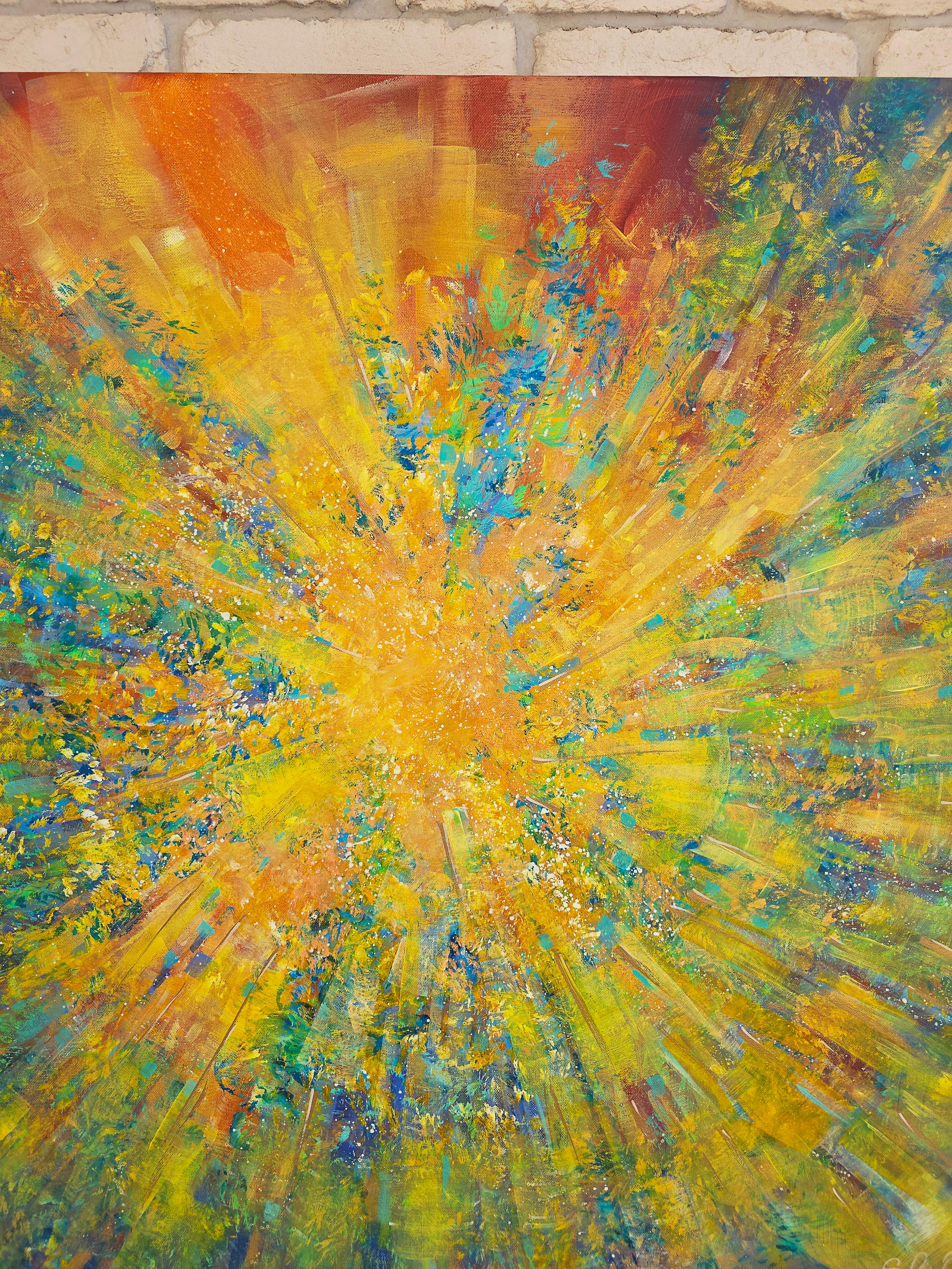 Spark of life. Modern colorful abstract painting 100x100 cm - Painting by Anna Selina