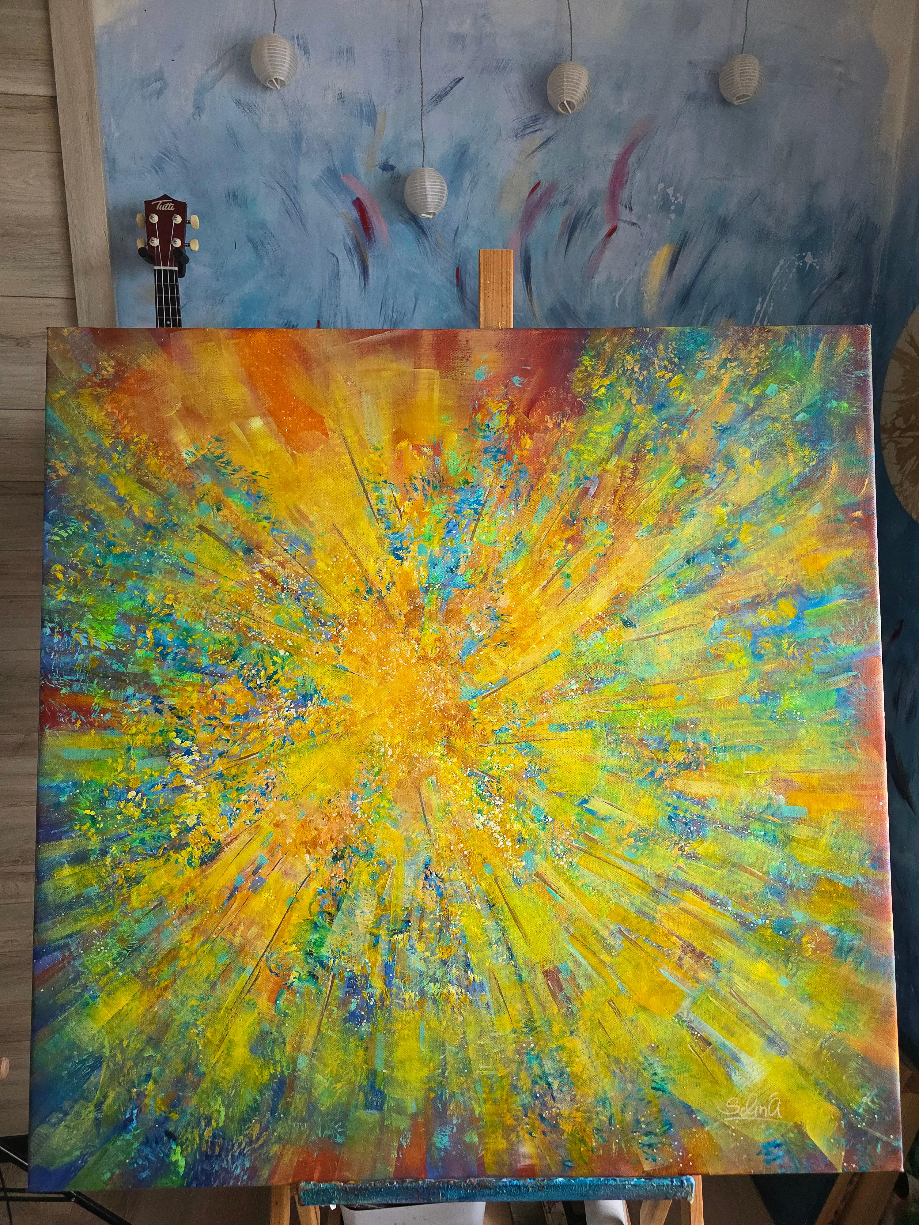 Spark of life. Modern colorful abstract painting 100x100 cm For Sale 1