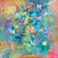 Peinture abstraite moderne colorée 100x100 cm.