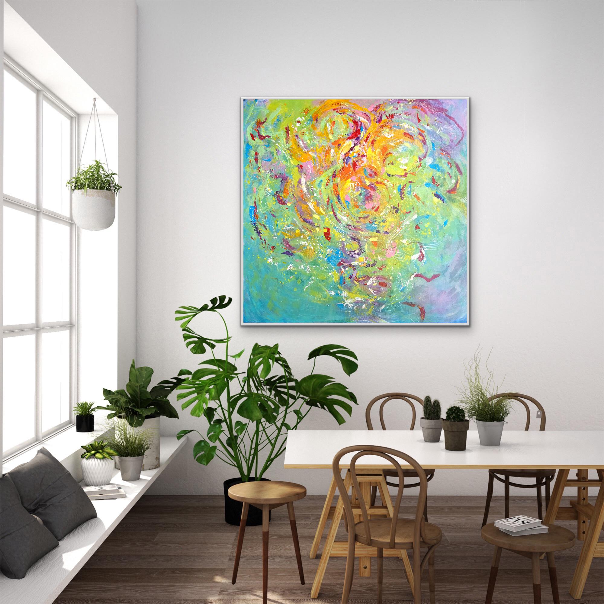 Spring vibes. Modern colorful abstract painting 100x100 cm - Painting by Anna Selina