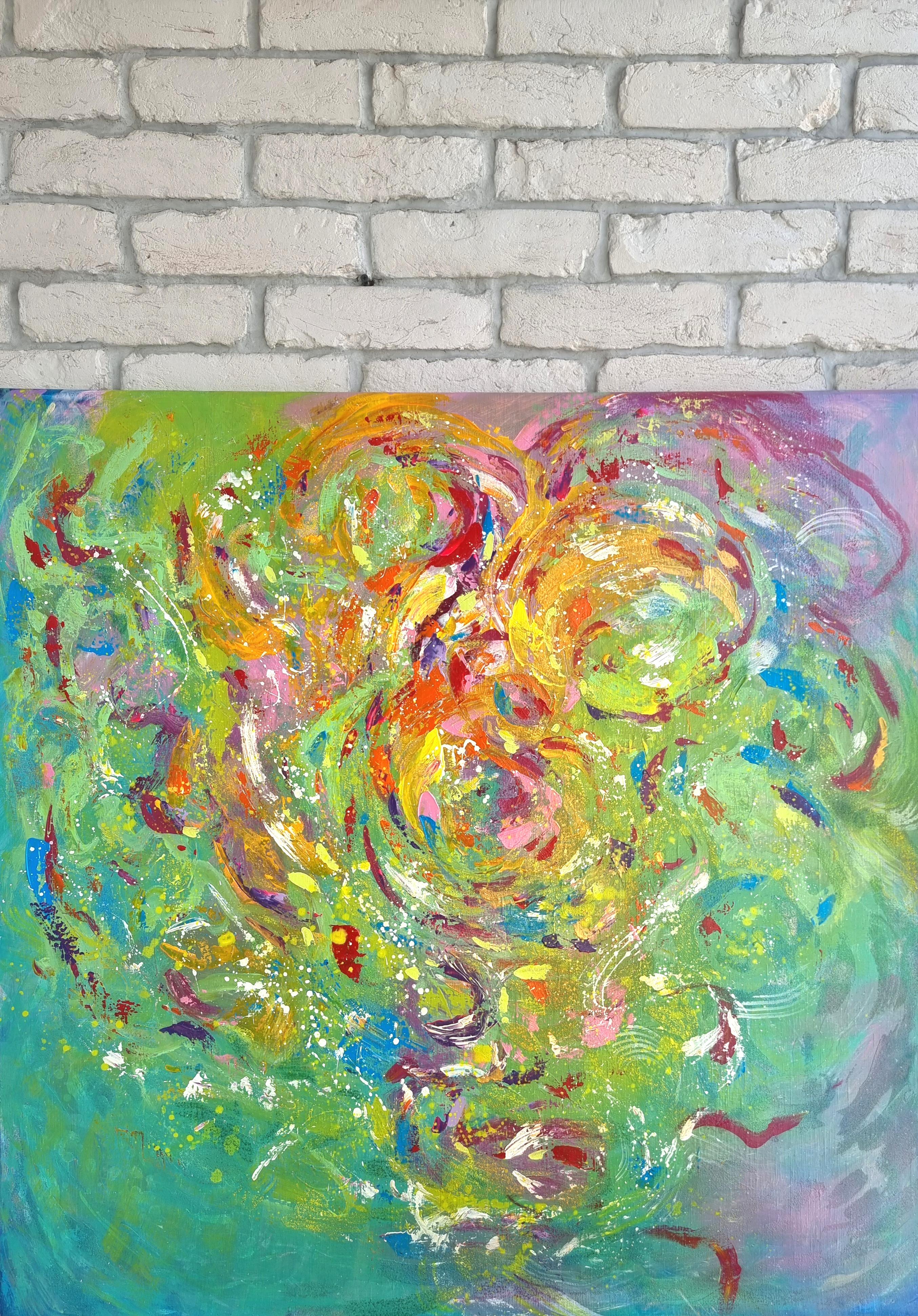 Spring vibes. Modern colorful abstract painting 100x100 cm - Abstract Painting by Anna Selina