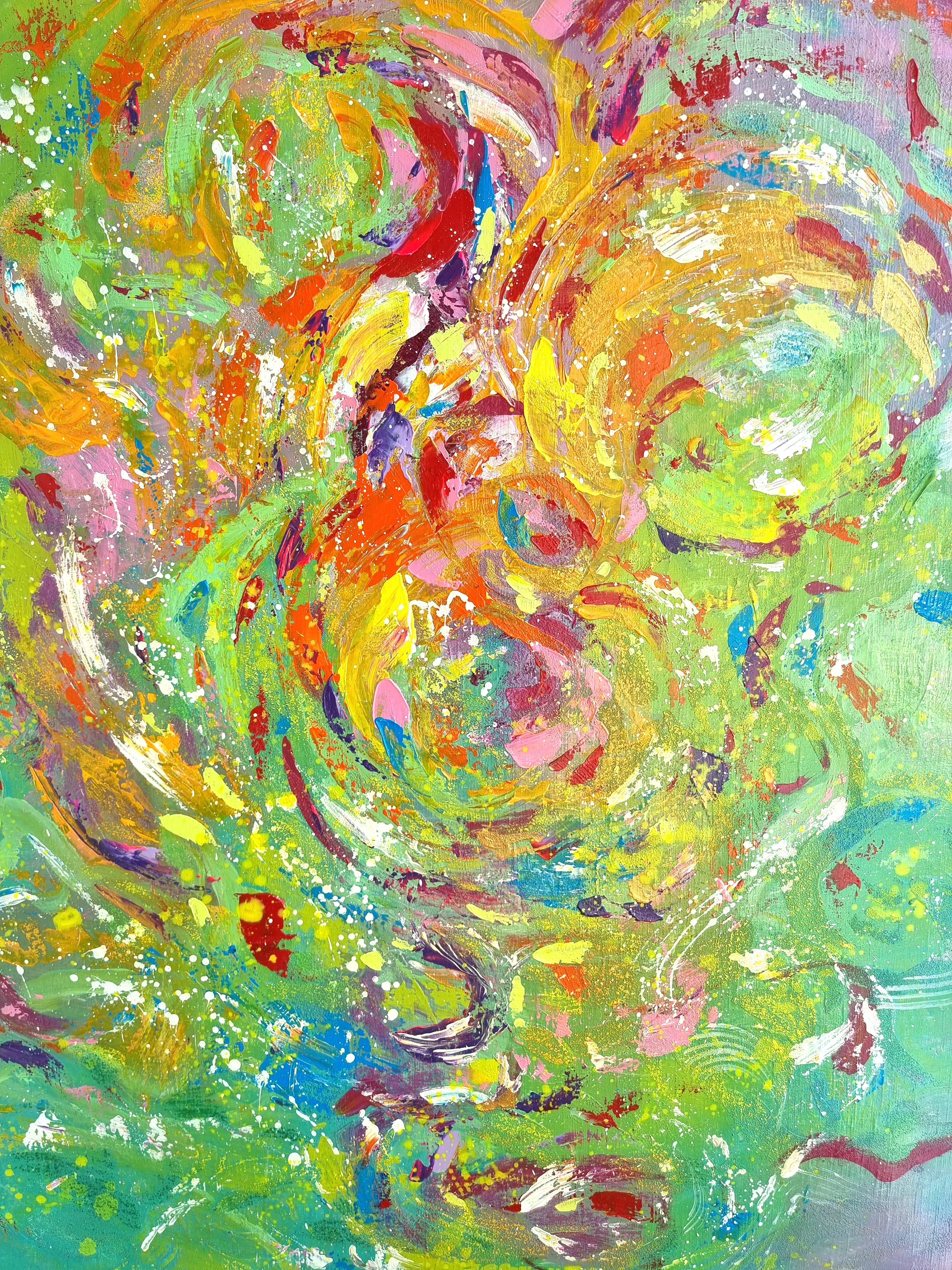 Spring vibes. Modern colorful abstract painting 100x100 cm For Sale 1