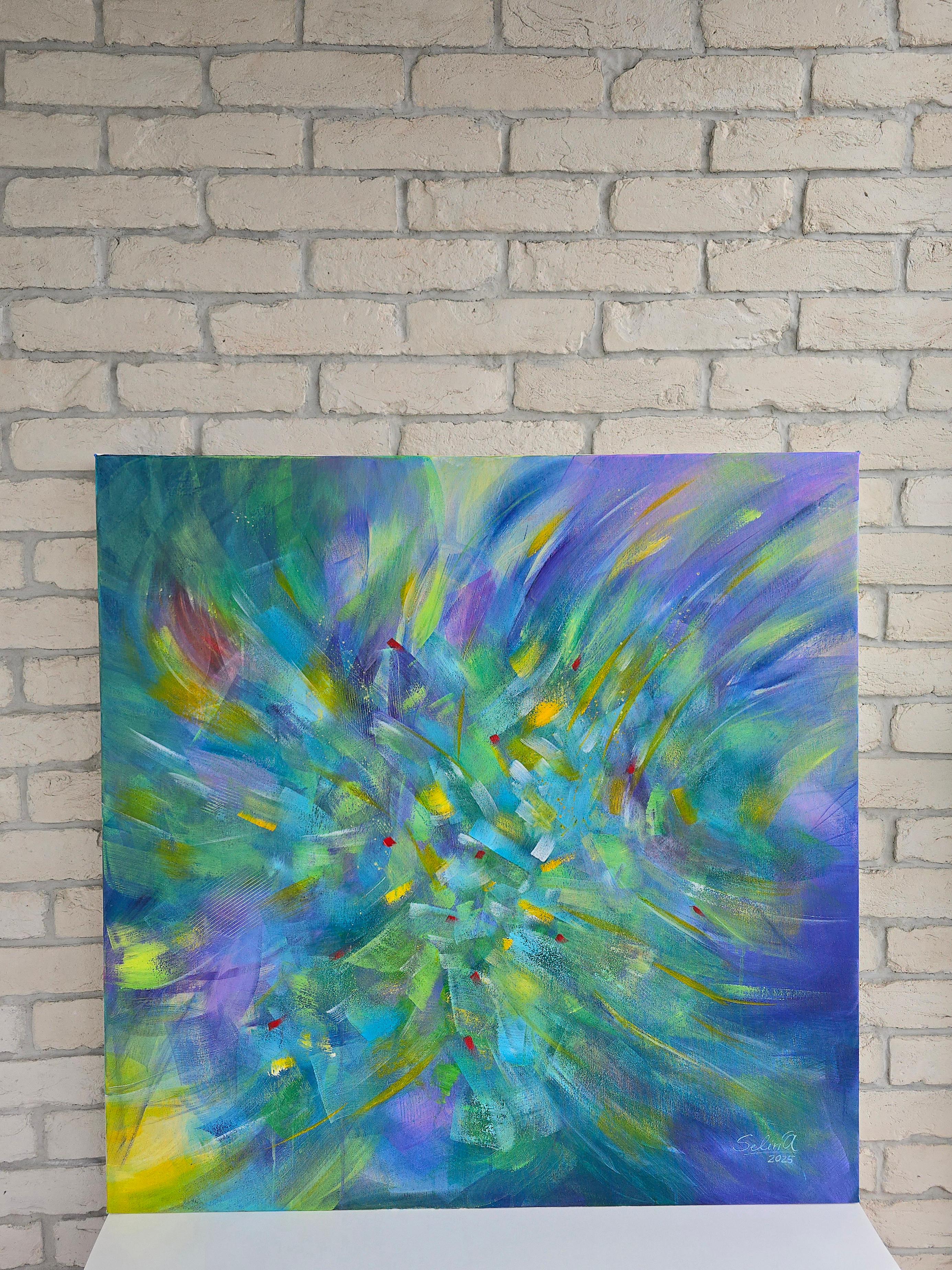 Summer field. Modern colorful abstract painting 100x100 cm - Painting by Anna Selina