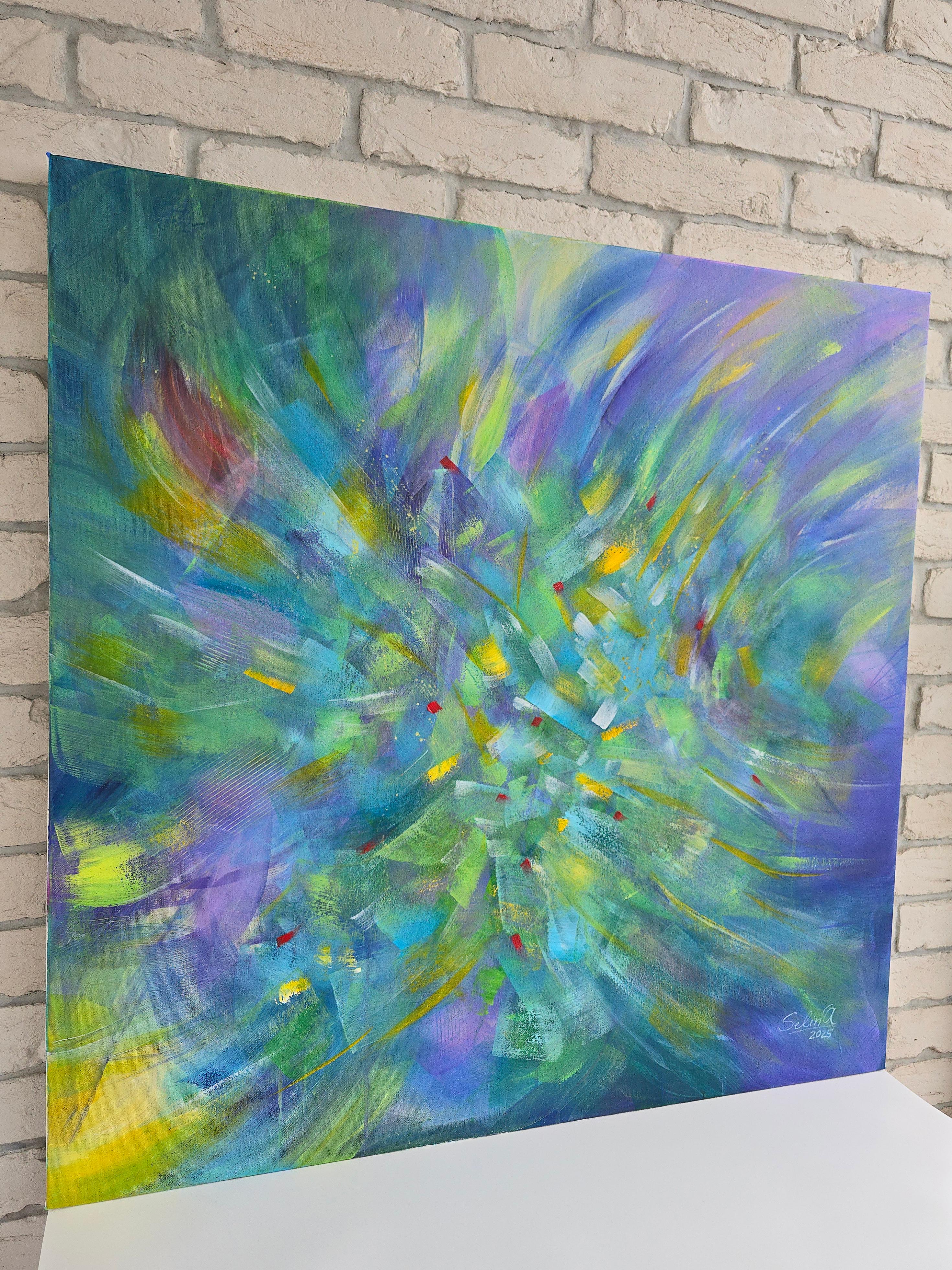 Summer field. Modern colorful abstract painting 100x100 cm For Sale 1