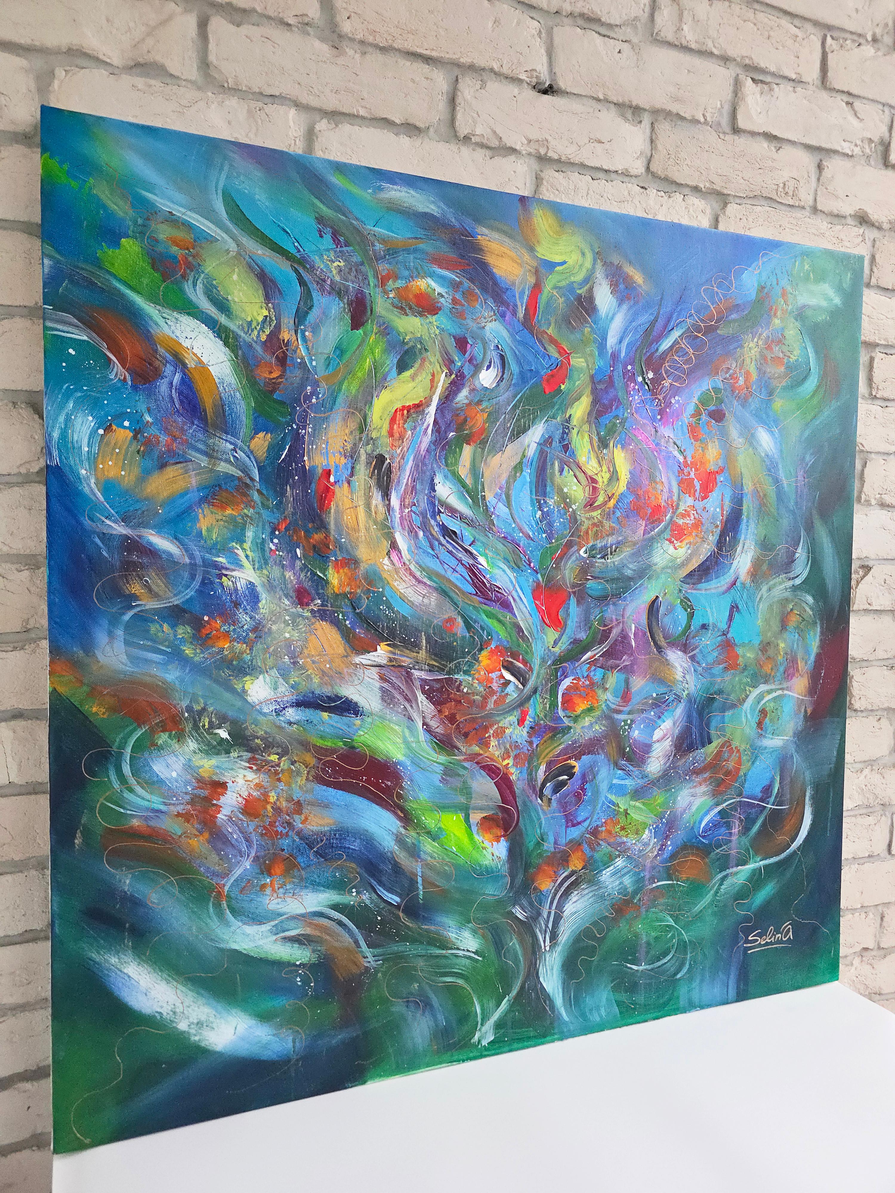Symphony of colors. Modern colorful abstract painting 100x100 cm - Painting by Anna Selina