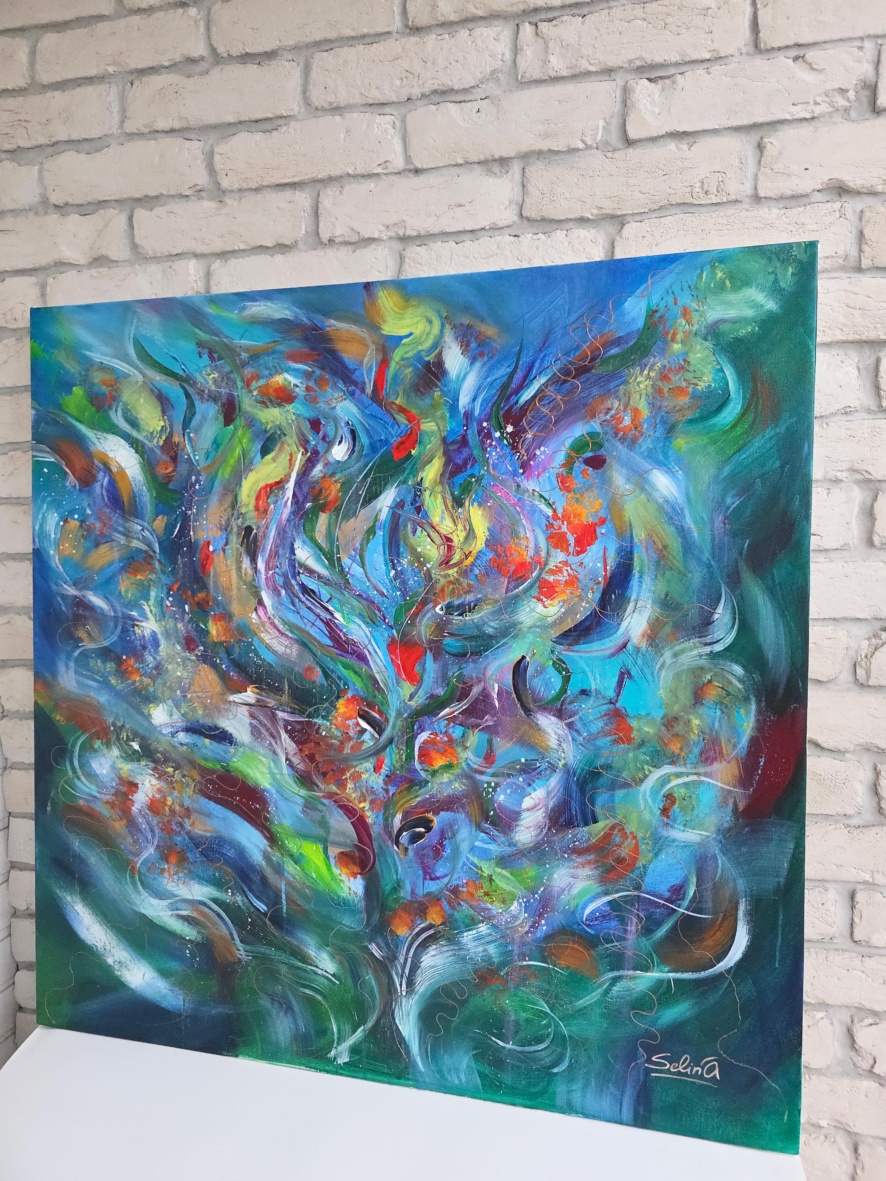 Symphony of colors. Modern colorful abstract painting 100x100 cm - Abstract Painting by Anna Selina