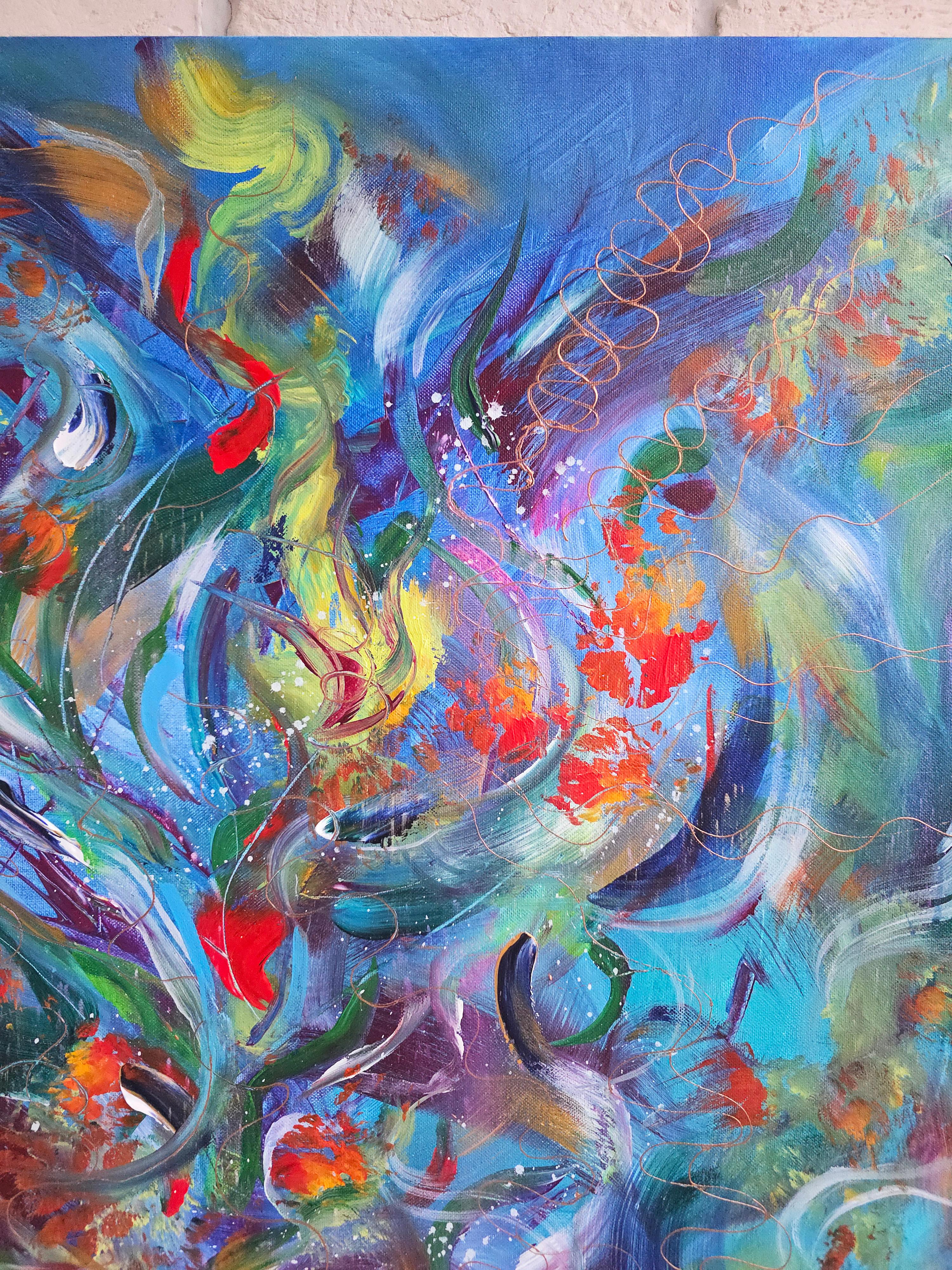 Symphony of colors. Modern colorful abstract painting 100x100 cm For Sale 1