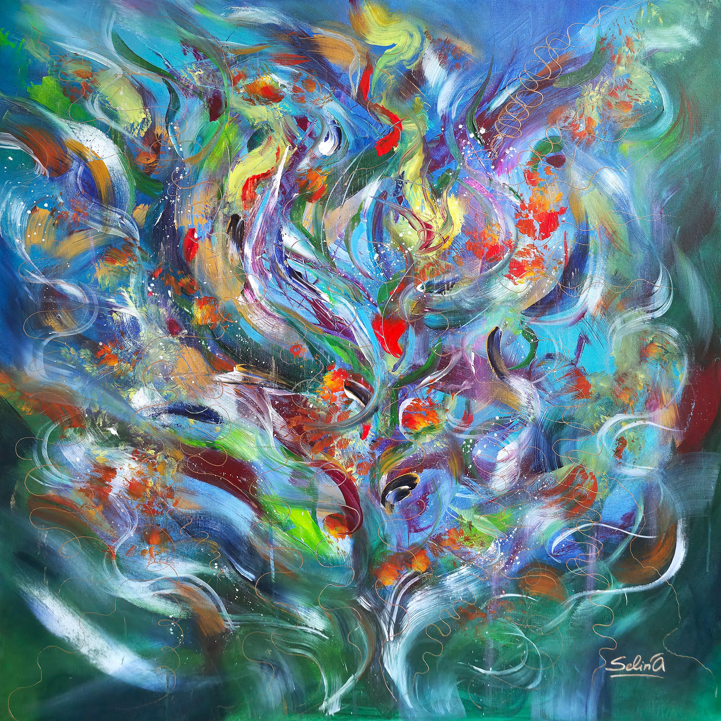 Symphony of colors. Modern colorful abstract painting 100x100 cm