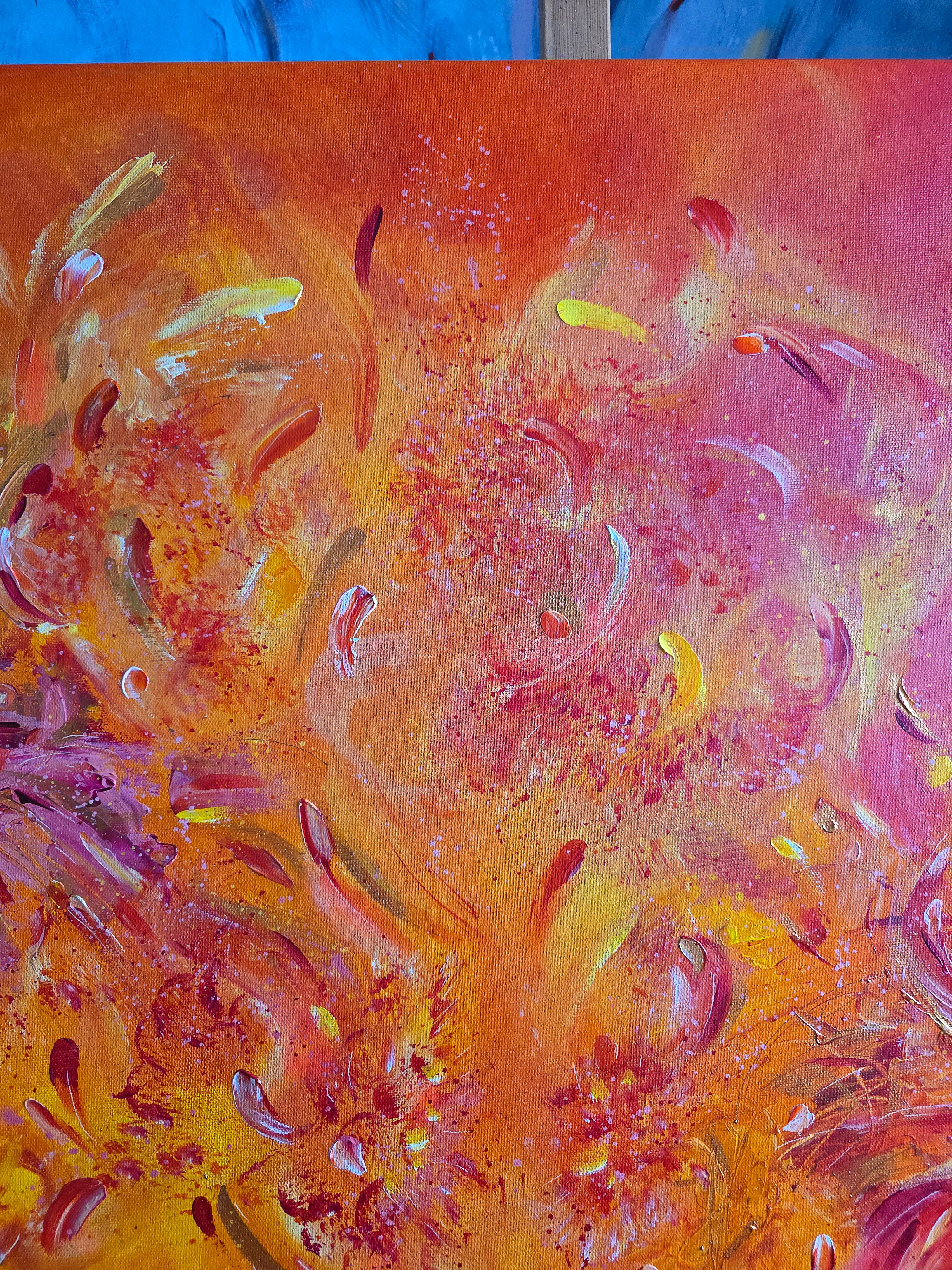 El Fénix. Cuadro abstracto moderno de colores 100x100 cm - Painting Abstracto de Anna Selina