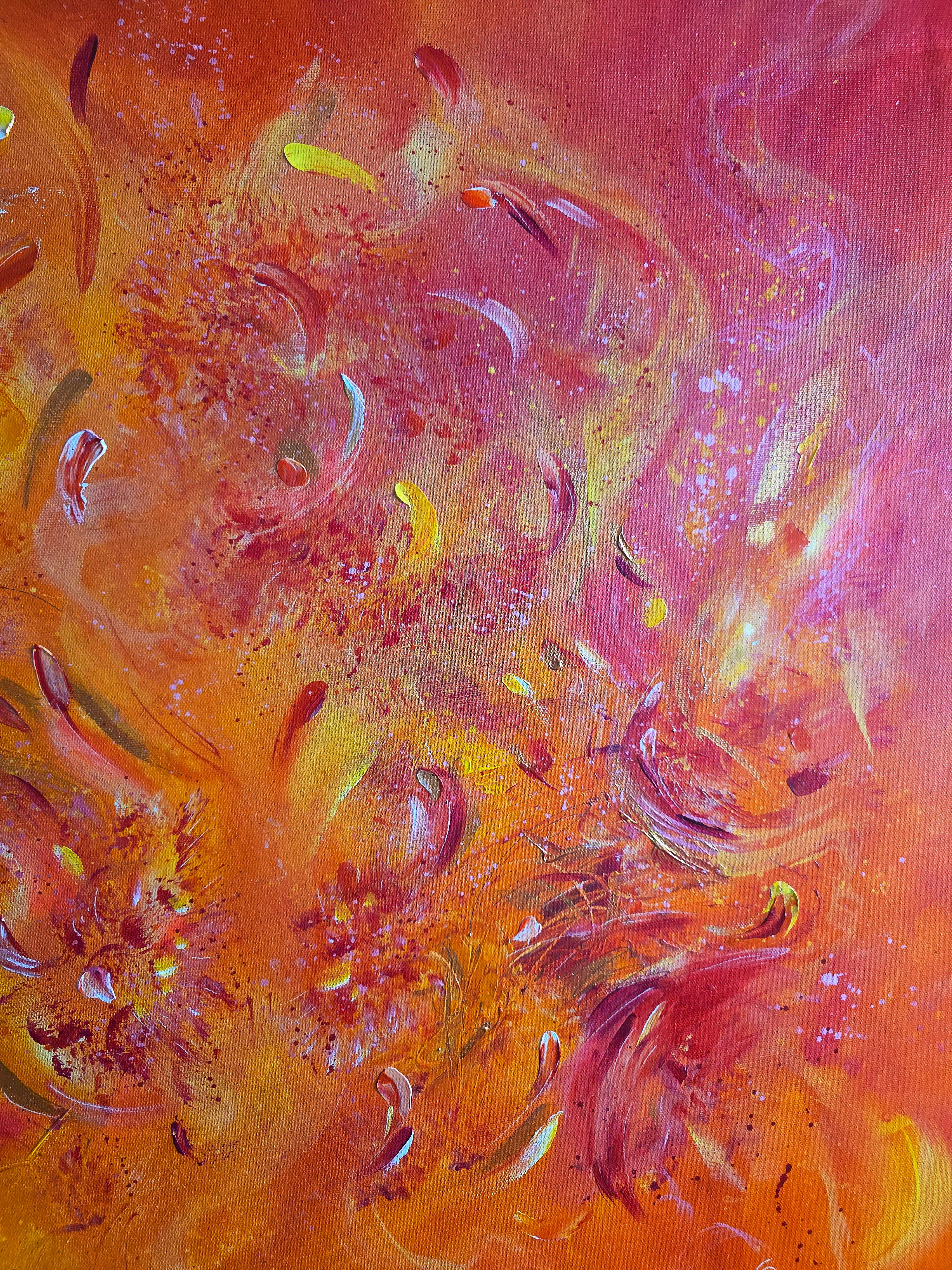 El Fénix. Cuadro abstracto moderno de colores 100x100 cm - Abstract Painting Naranja de Anna Selina