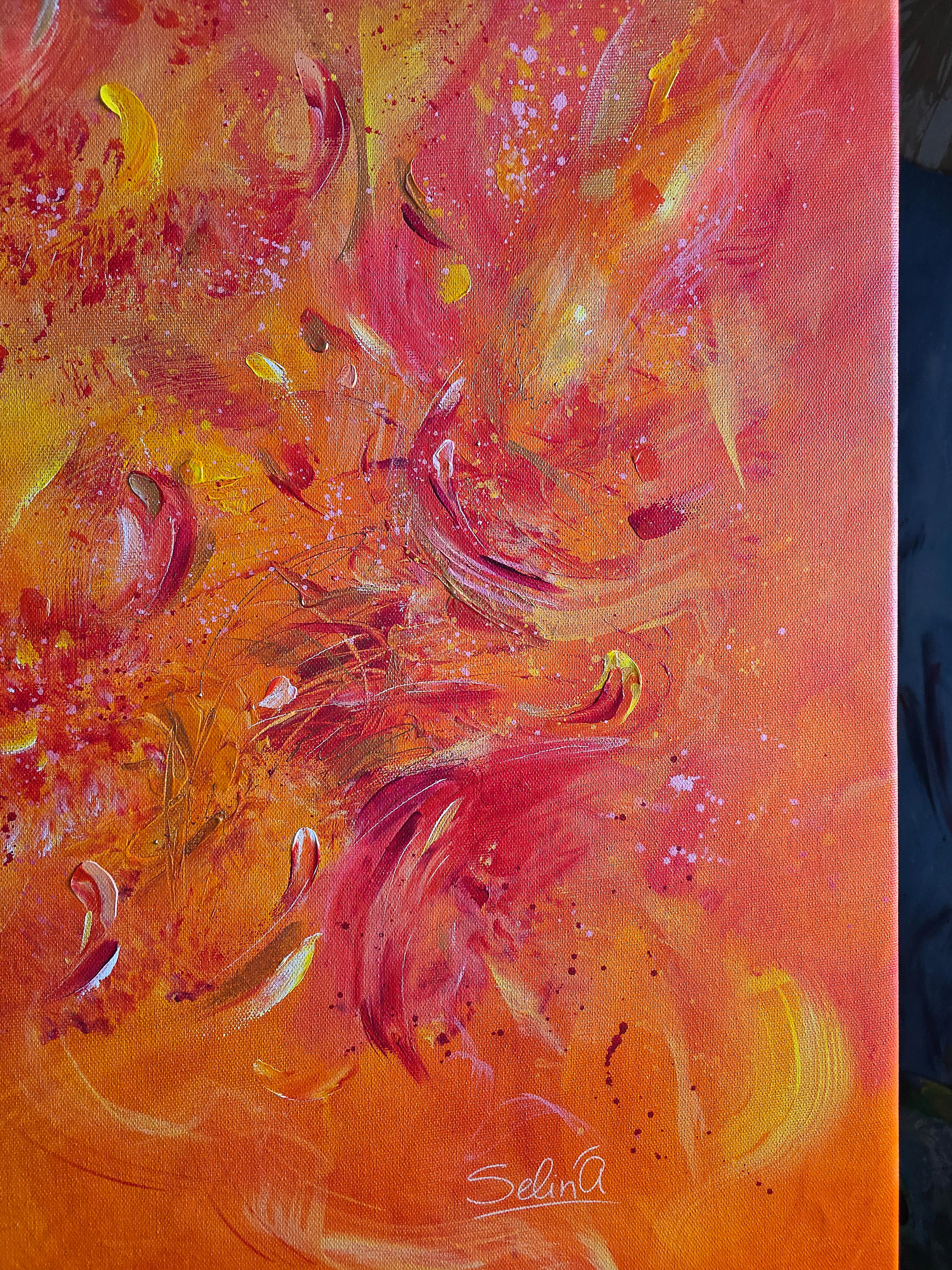 El Fénix es un cuadro sobre el renacimiento interior, la transformación profunda y los nuevos significados. Esta vibrante obra de arte abstracto capta la atención del espectador con su dinámica interacción de tonos ardientes. Dominada por ricos