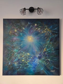 La source de la résonance. Peinture abstraite moderne colorée 100x100 cm