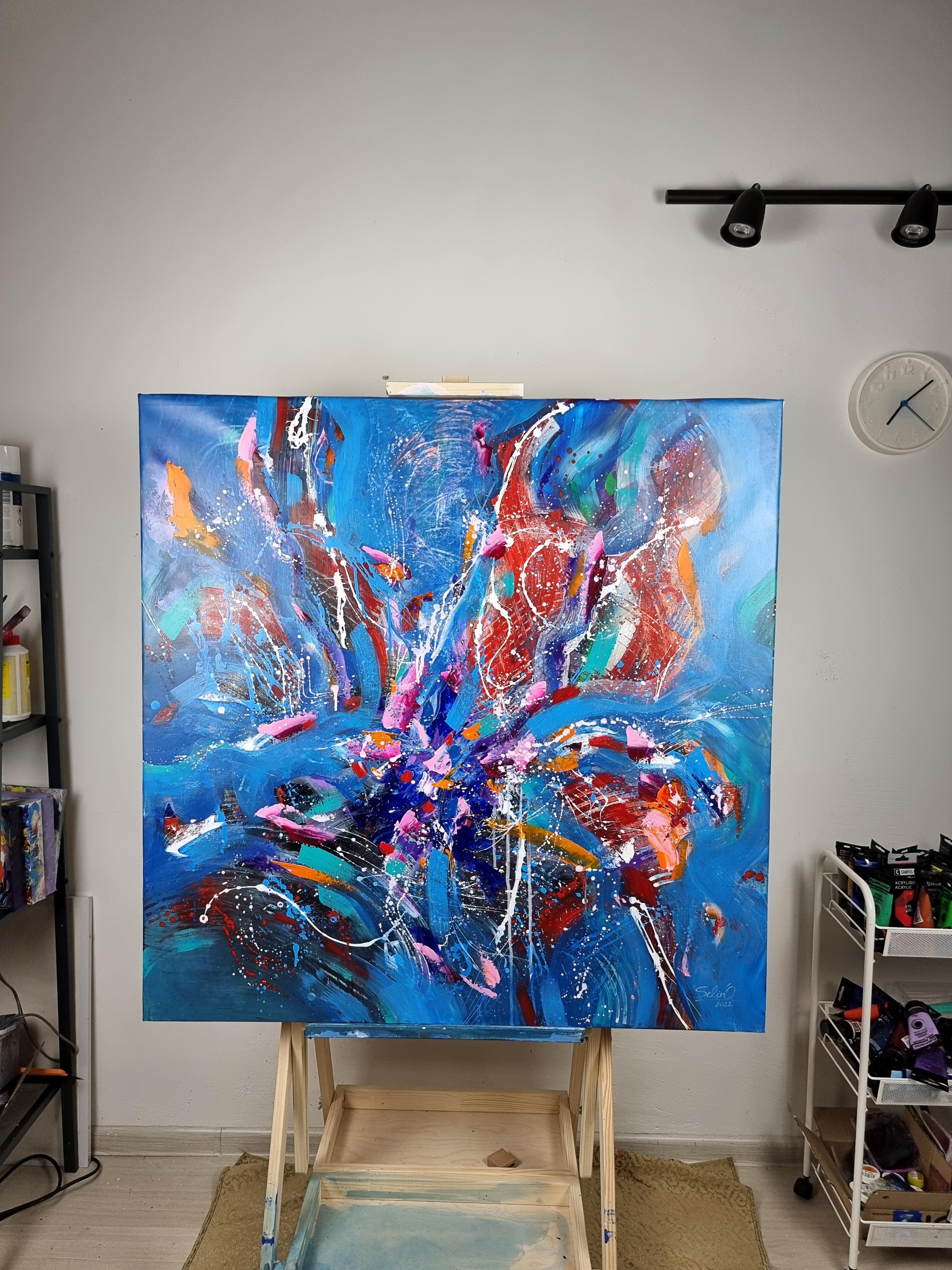 Unity. Modern colorful abstract painting 100x100 cm - Painting by Anna Selina