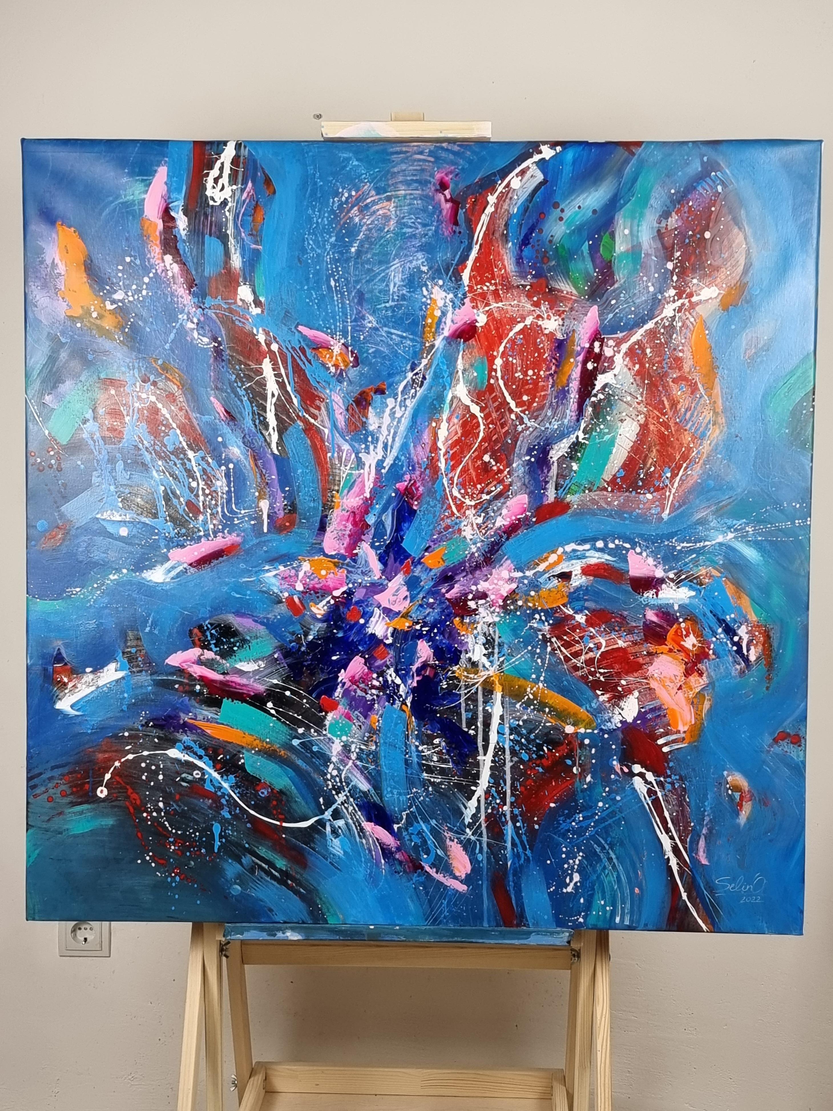 Unity. Modern colorful abstract painting 100x100 cm - Abstract Painting by Anna Selina