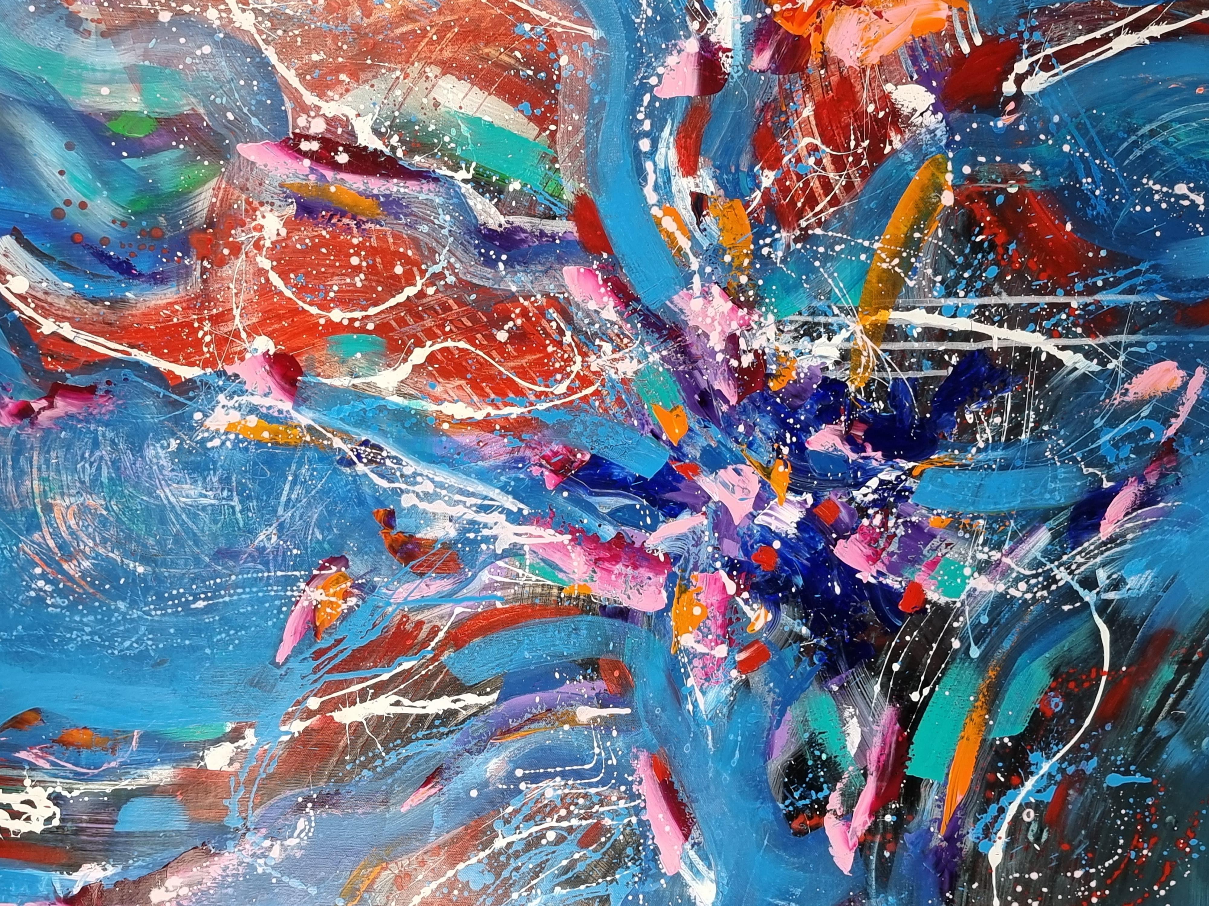 Unity. Modern colorful abstract painting 100x100 cm - Blue Abstract Painting by Anna Selina