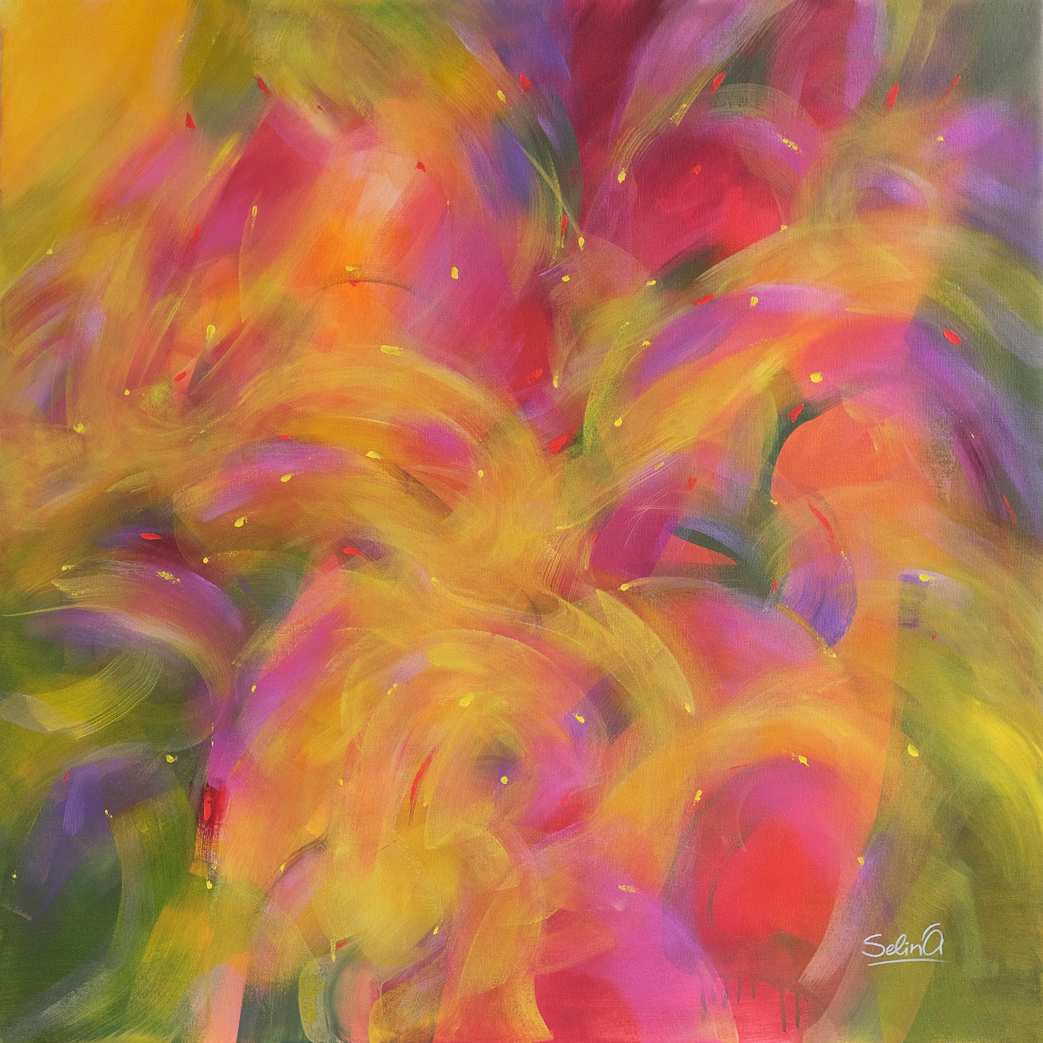 Abstract Painting di Anna Selina - Luce calda. Quadro astratto colorato moderno 100x100 cm