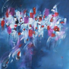 Sobre la ciudad, Pintura Abstracta Colorista Moderna 100x100cm by Anna Selina
