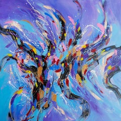 African dancing, Modern Colorful Abstract Painting 100x100cm by Anna Selina