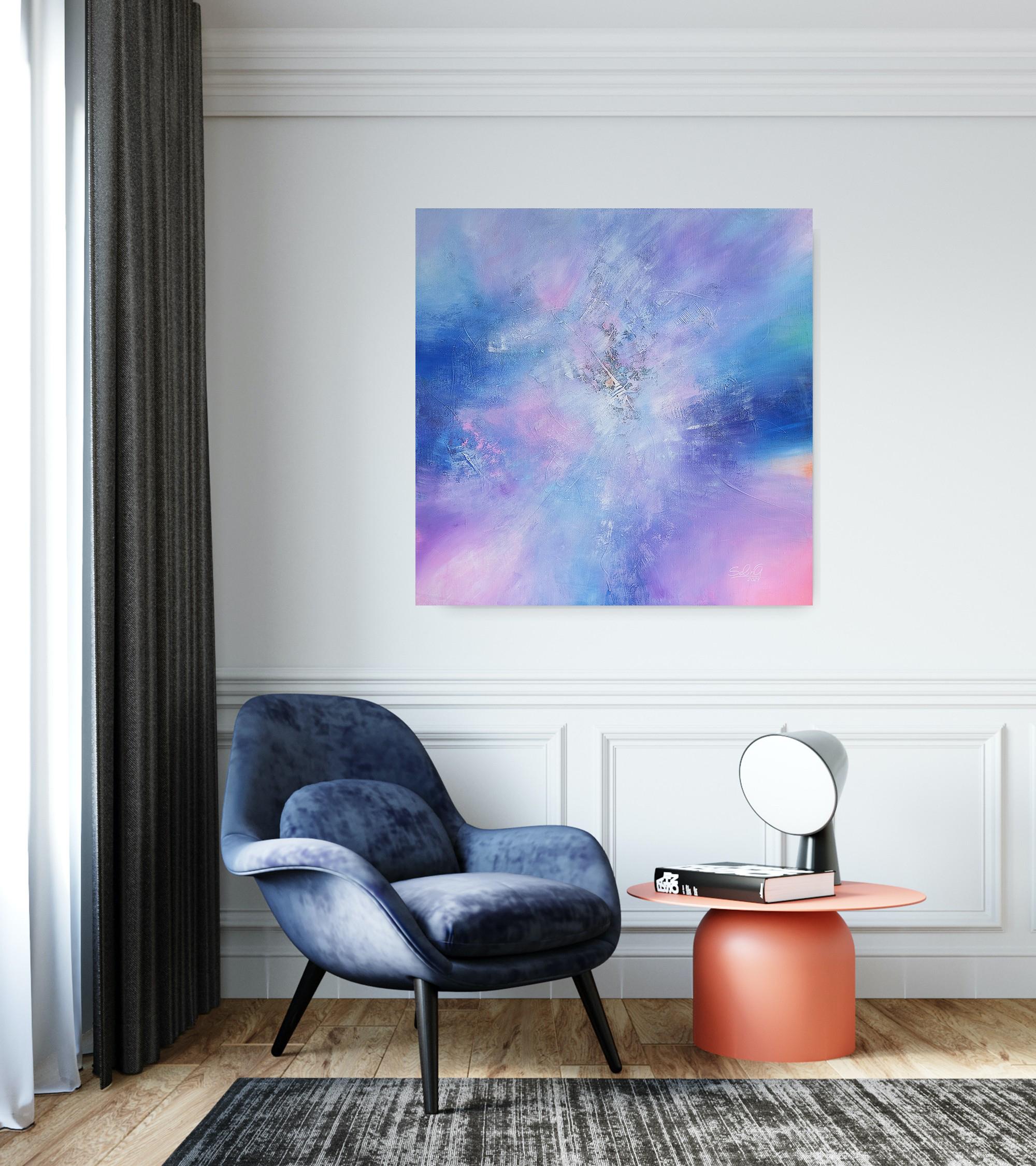 Awakening, peinture abstraite colorée moderne 100x100cm d'Anna Selina en vente 1