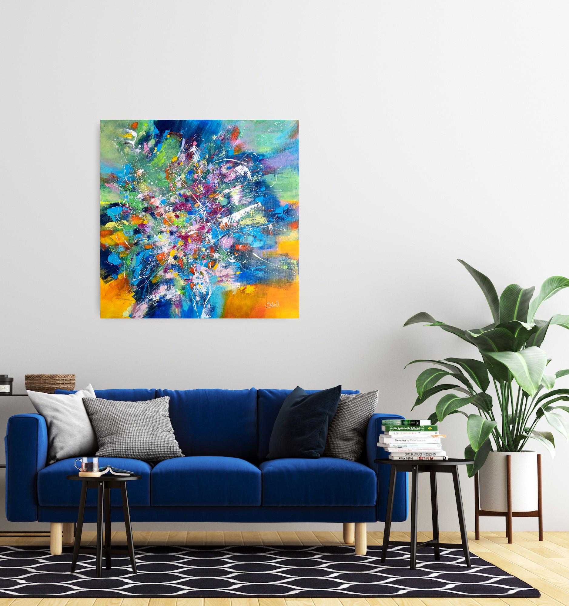 Butterfly effect, Modern Colorful Abstract Painting 100x100cm by Anna Selina 3