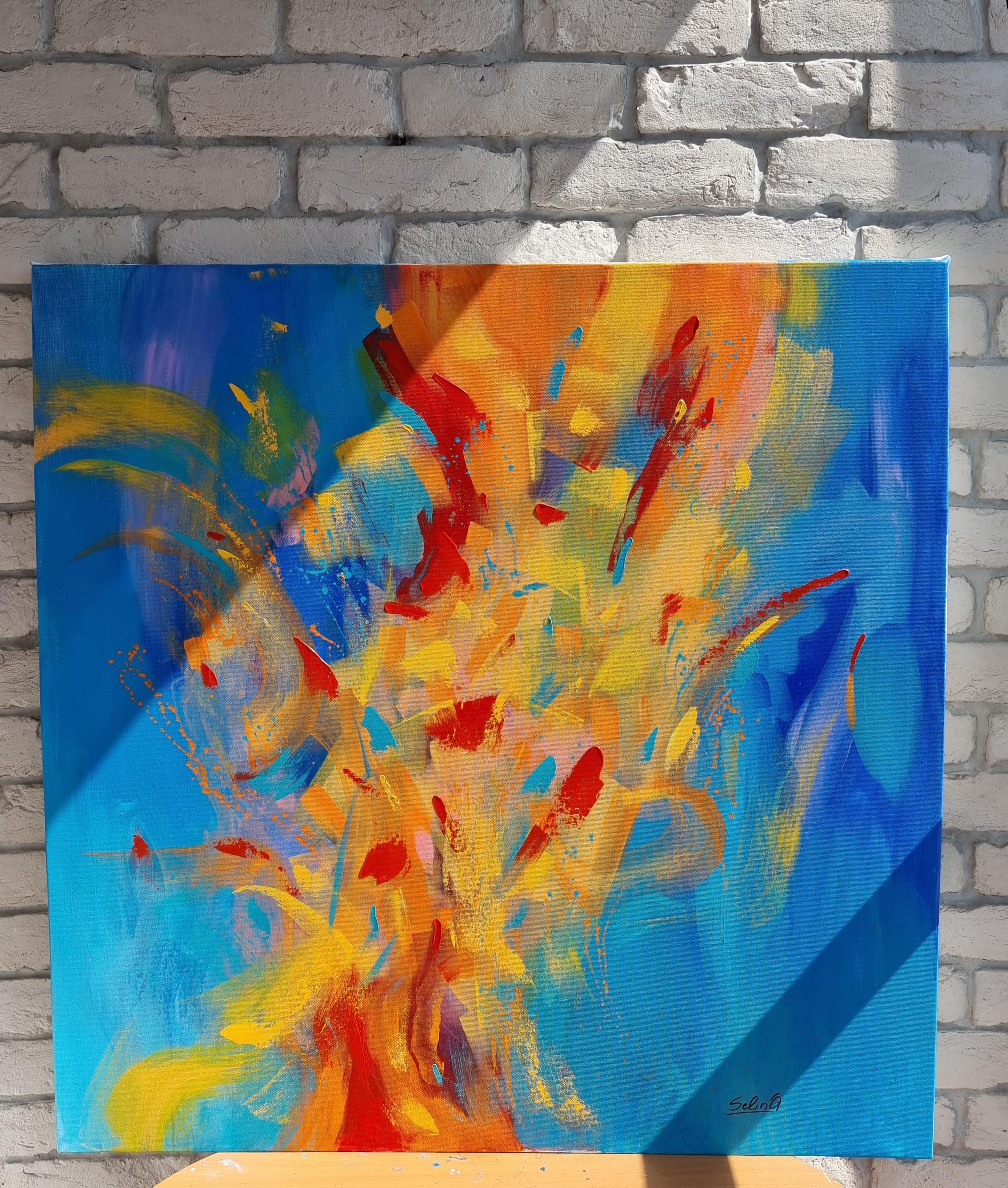 Dance with Life, peinture abstraite colorée moderne 100x100cm d'Anna Selina en vente 2