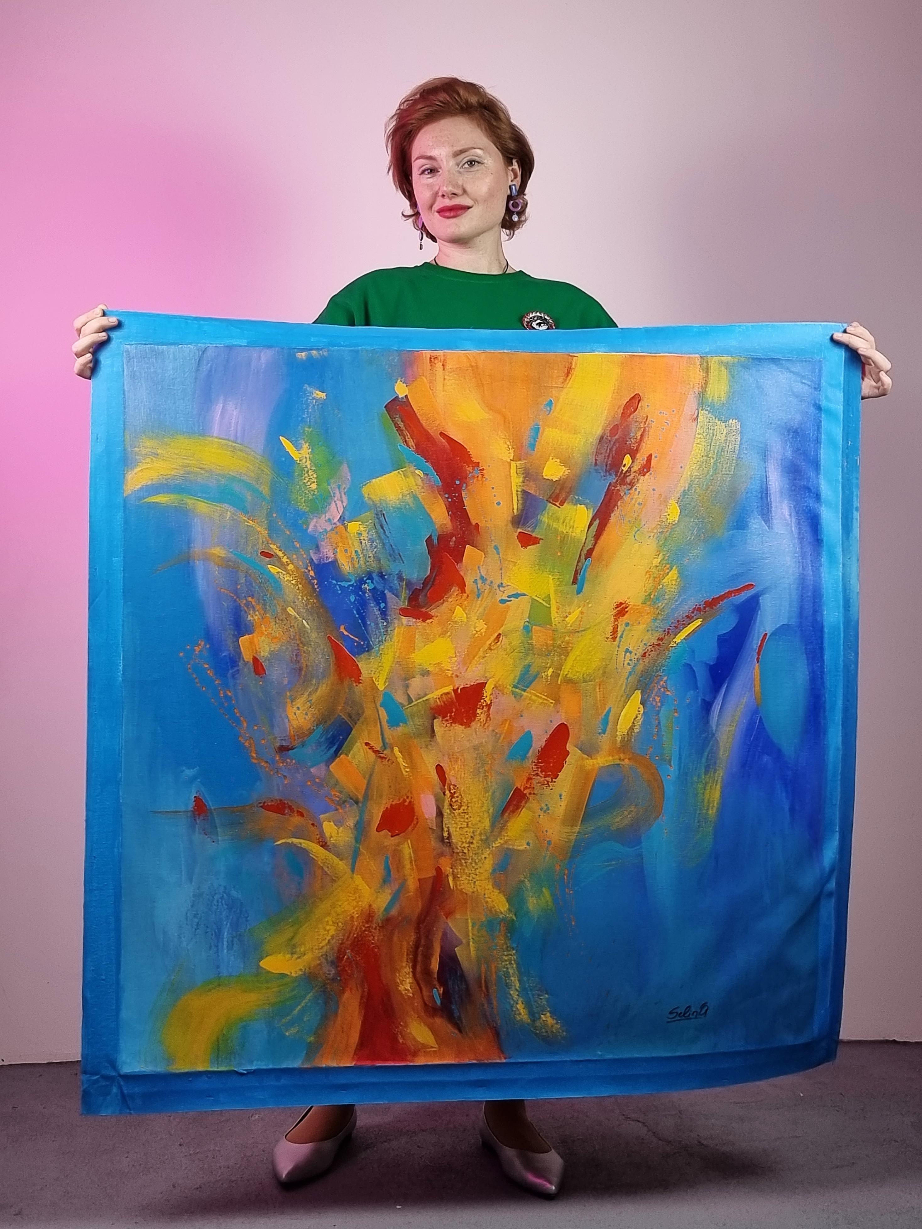 Dance with Life, peinture abstraite colorée moderne 100x100cm d'Anna Selina en vente 3
