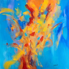 Dance with Life, peinture abstraite colorée moderne 100x100cm d'Anna Selina