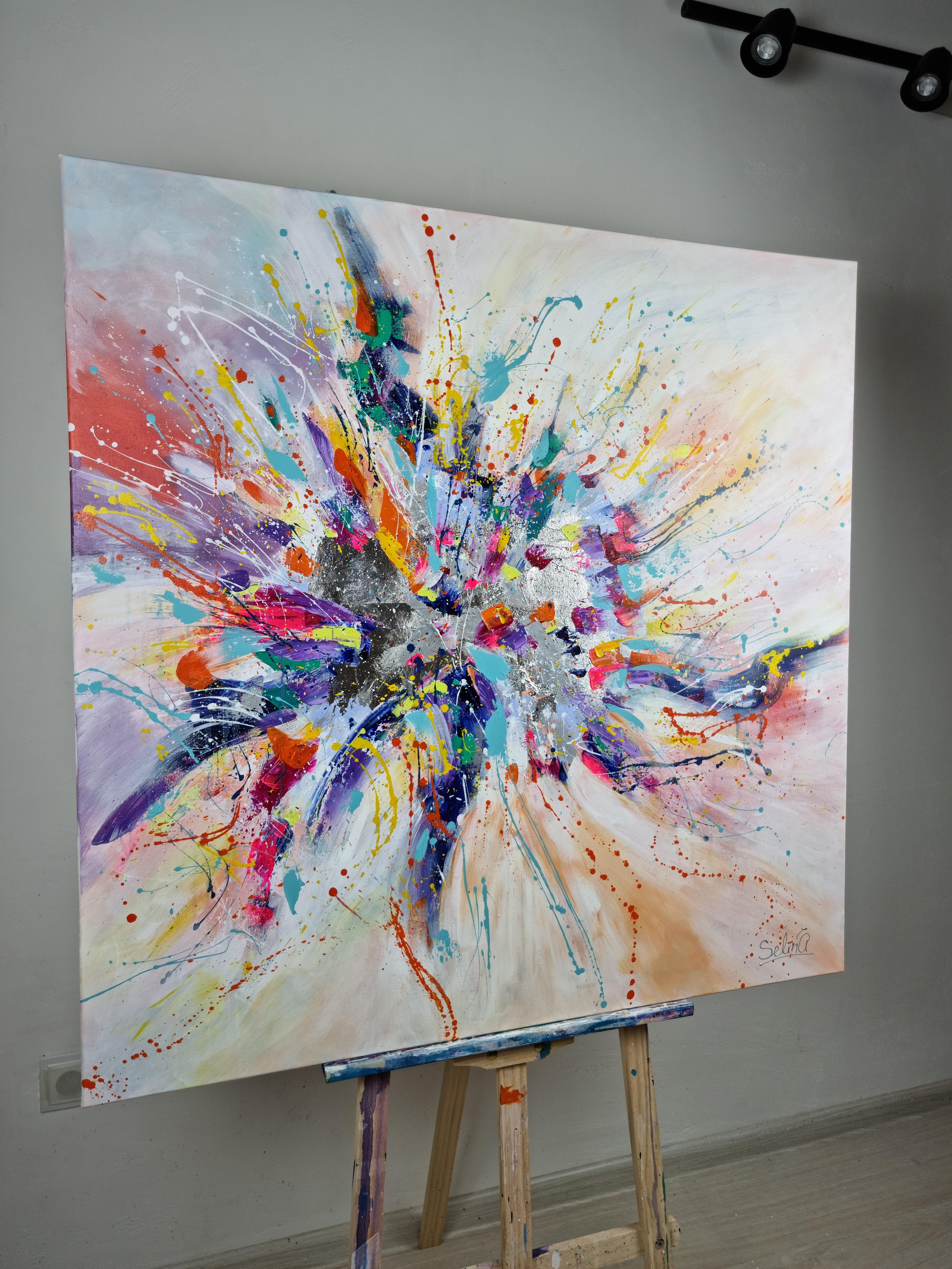 Easiness. Contemporary Colorful Abstract Painting 100x100cm by Anna Selina For Sale 1