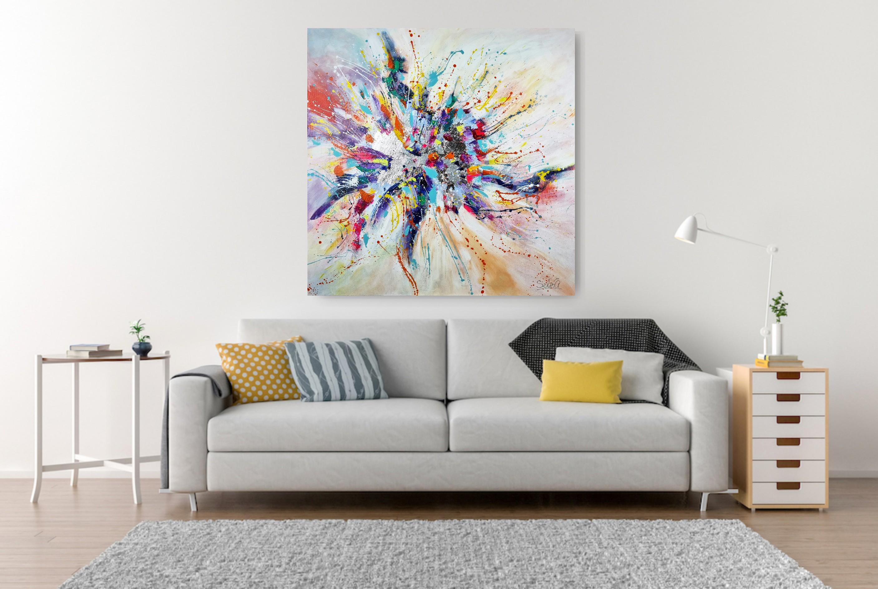 Easiness. Contemporary Colorful Abstract Painting 100x100cm by Anna Selina For Sale 3
