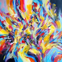 Euphoria, Modernes farbenfrohes abstraktes Gemälde 100x100cm von Anna Selina