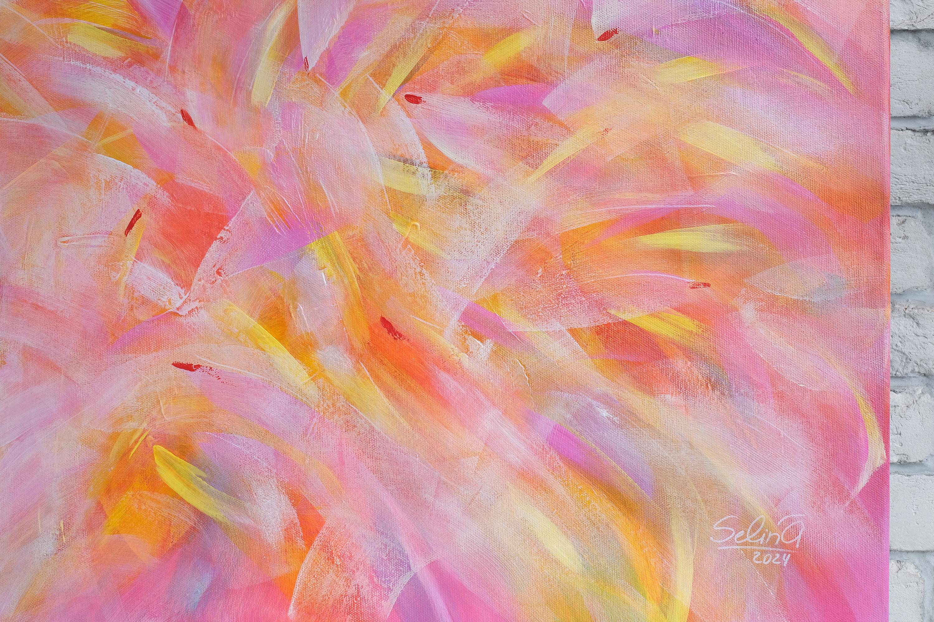 Fire of Life, Modern Colorful Abstract Painting 100x100cm by Anna Selina For Sale 2