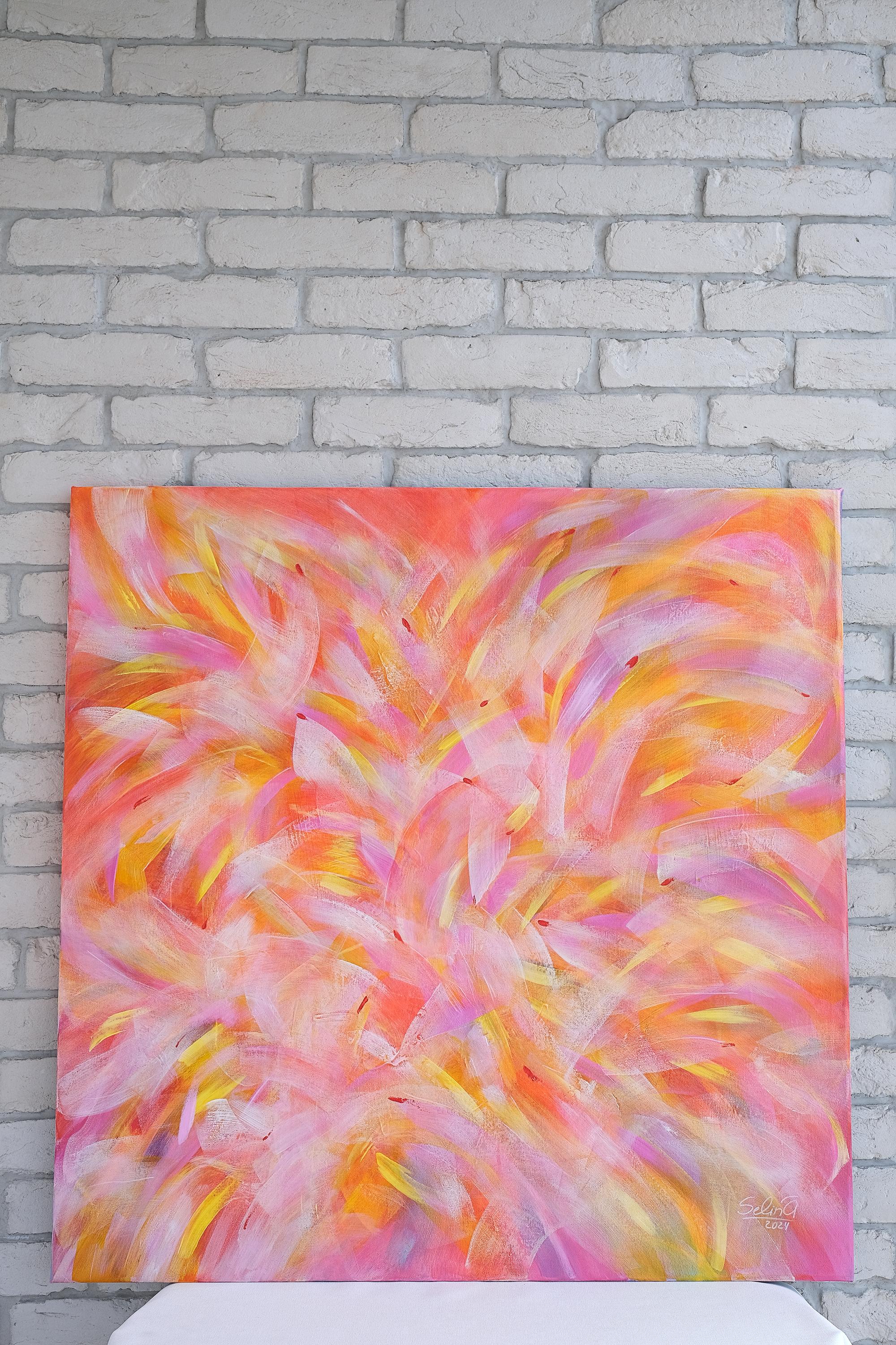 Fire of Life, Modern Colorful Abstract Painting 100x100cm by Anna Selina For Sale 5