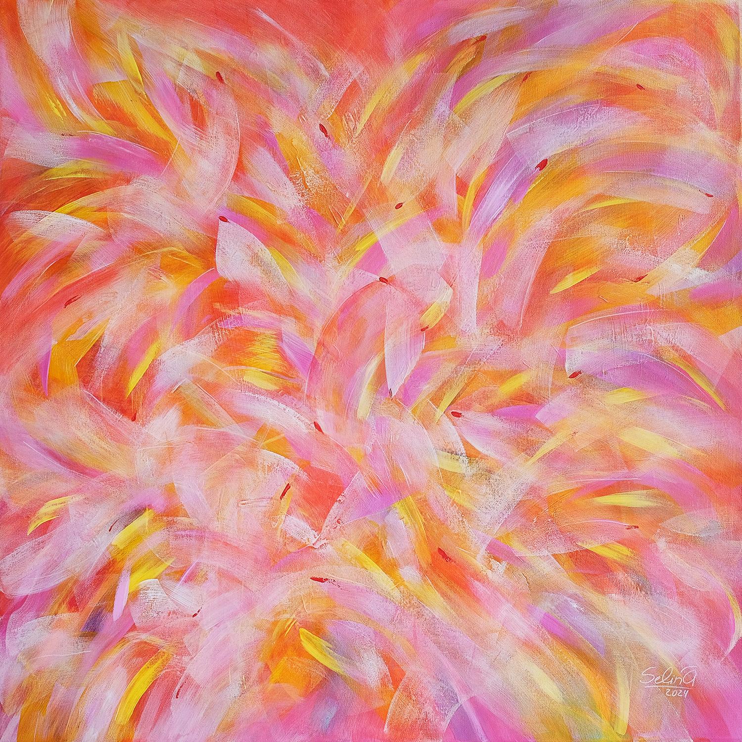 Fire of Life  is  a philosophical painting about passion to life, energy of life, full of sun and joy.  Yellow and orange are colors of our wishes, taste of life, energy and easiness of every day. Red-orange is color of communication and