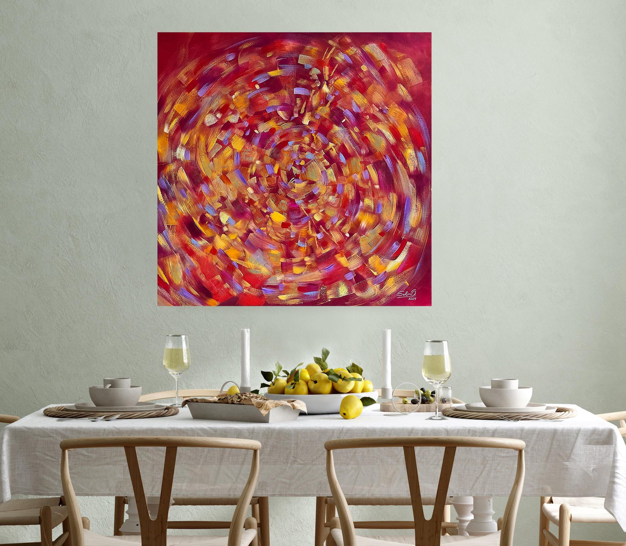Nuevo ciclo de la vida, Pintura Abstracta Colorista Moderna 100x100cm by Anna Selina en venta 5