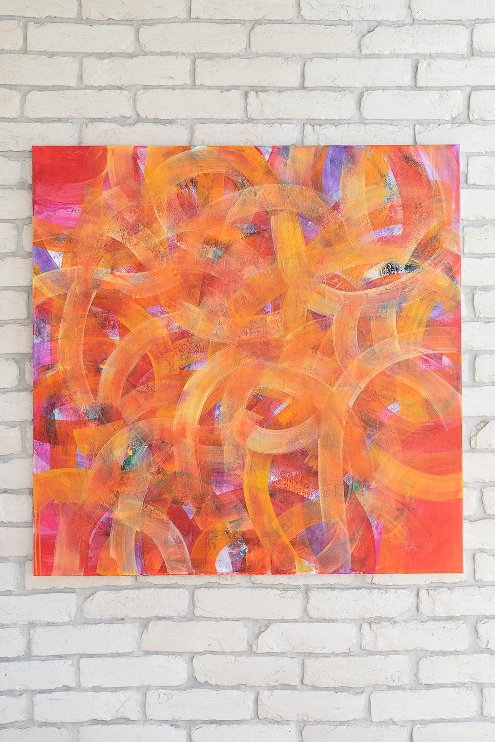 Golden labyrinths of fate. Colorful Abstract Painting 100x100cm by Anna Selina For Sale 1