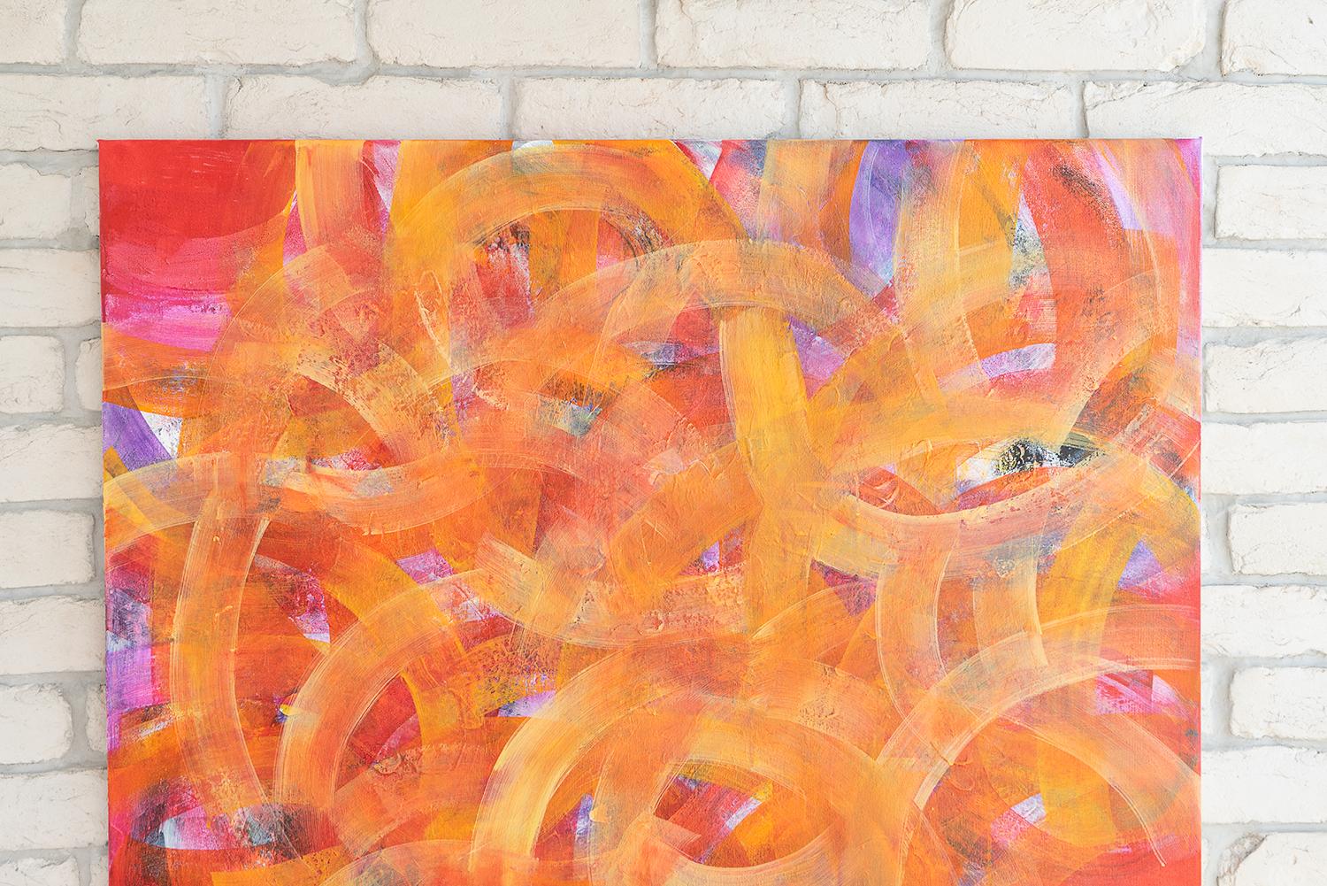 Golden labyrinths of fate. Colorful Abstract Painting 100x100cm by Anna Selina For Sale 2